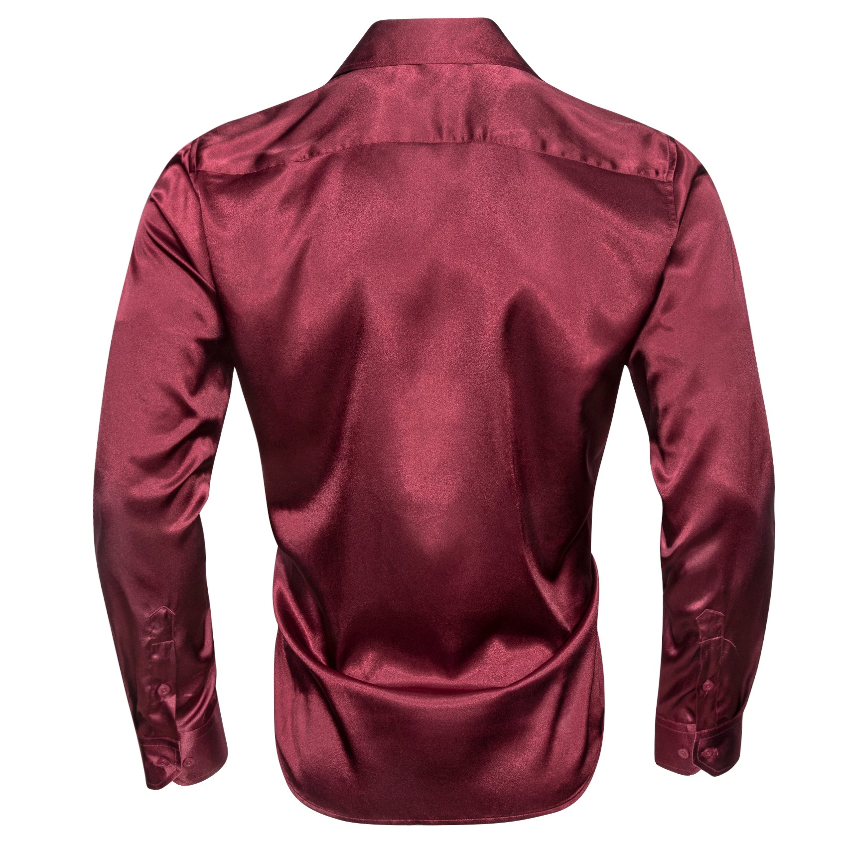 Burgundy Red Solid Silk Men's Long Sleeve Shirt