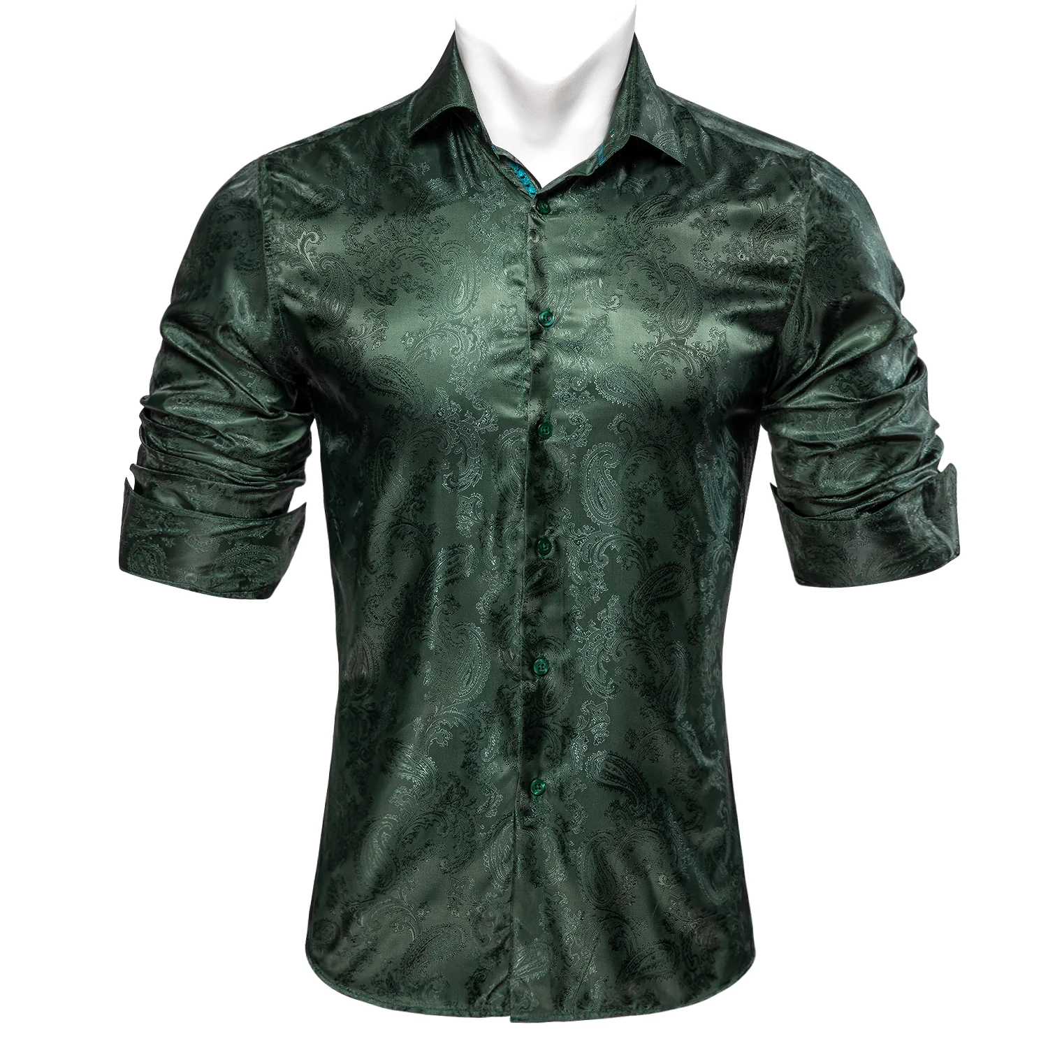 Grey Green Paisley Pattern Silk Men's Long Sleeve Shirt