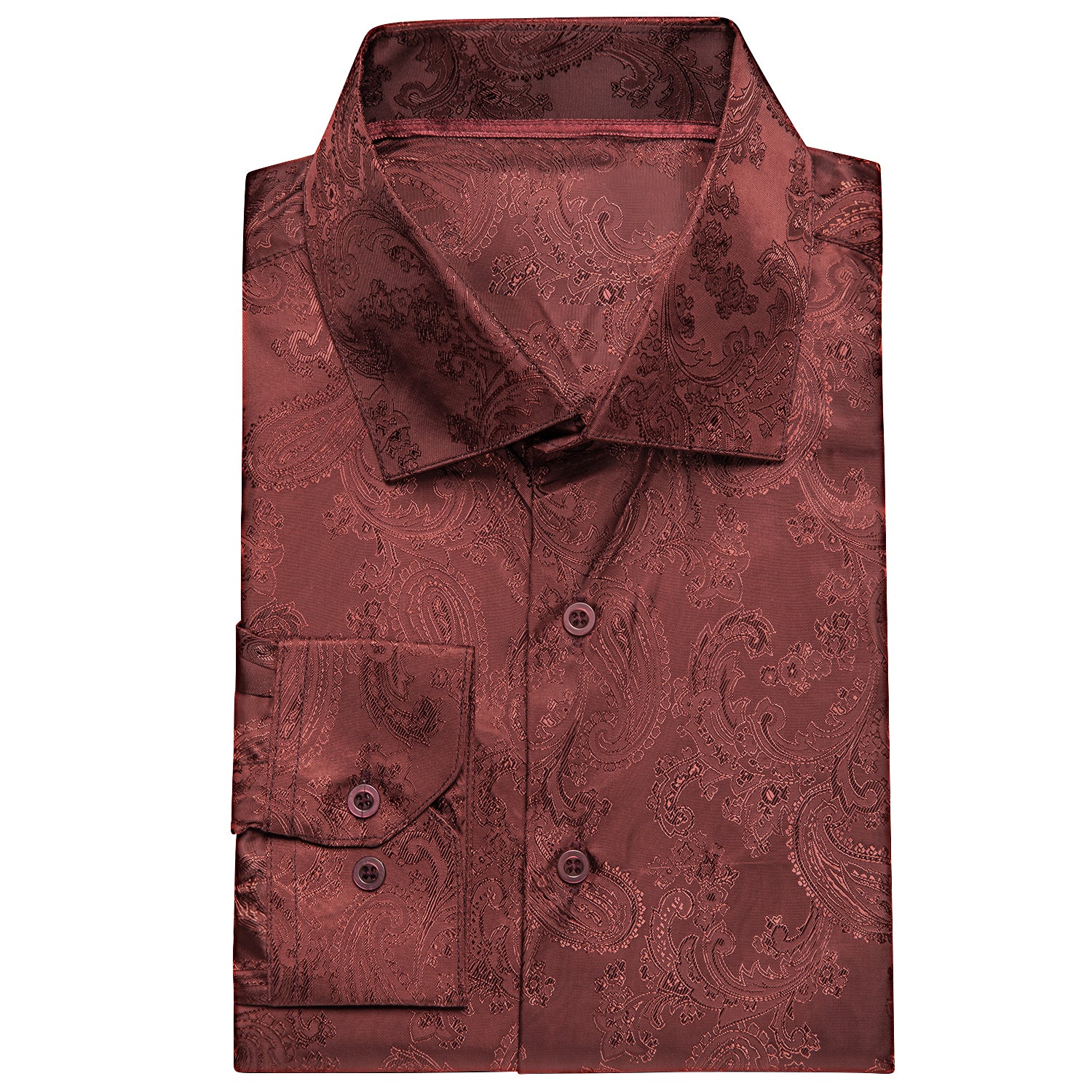 New Red Brown Paisley Silk Men's Long Sleeve Shirt