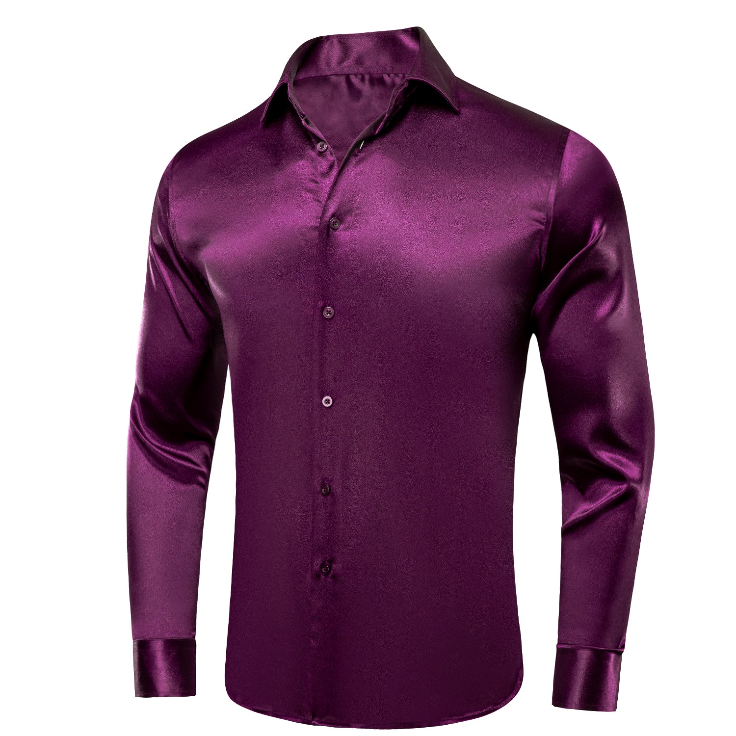 Shiny Dark Purple Solid Silk Men's Long Sleeve Shirt