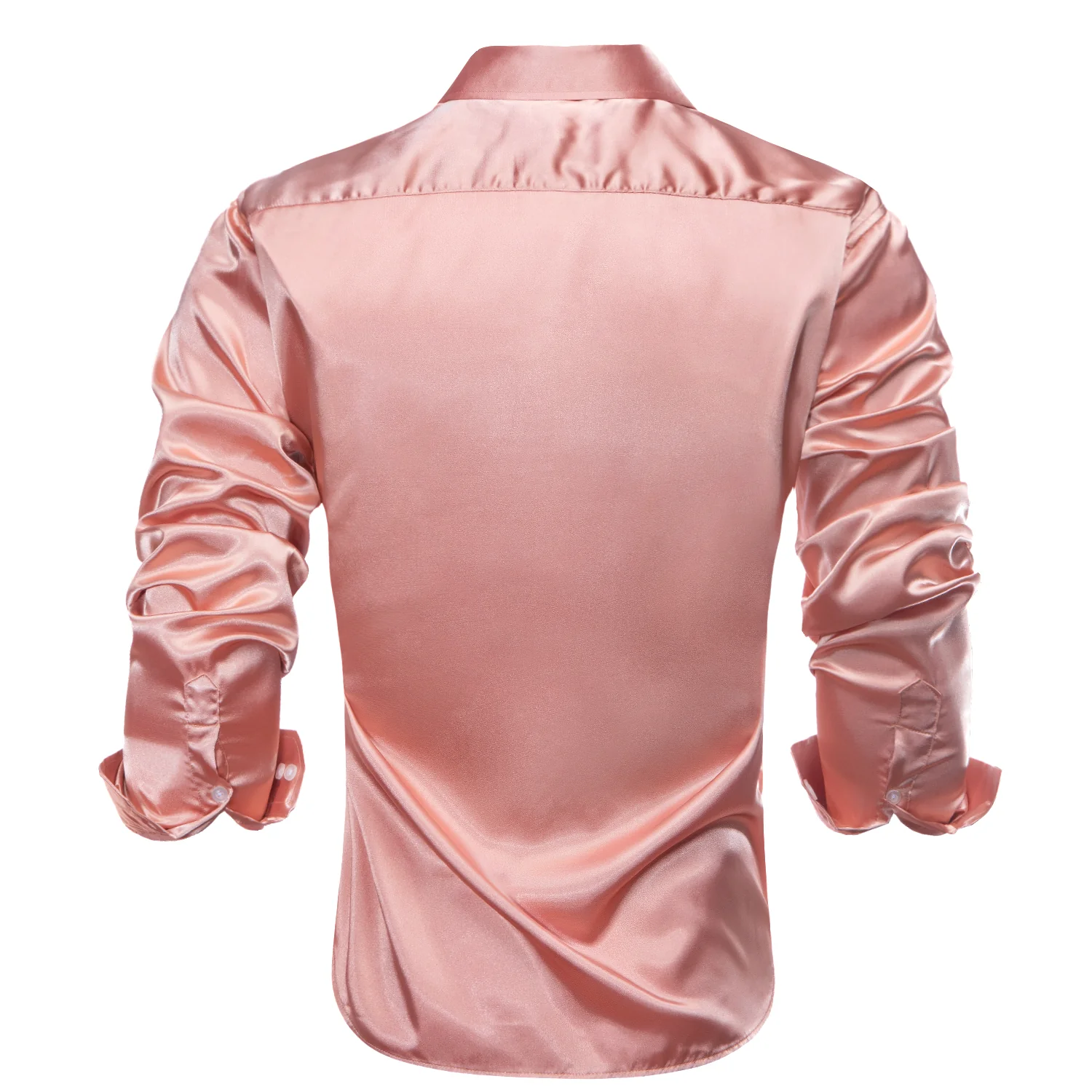 Coral Pink Solid Satin Men's Long Sleeve Shirt