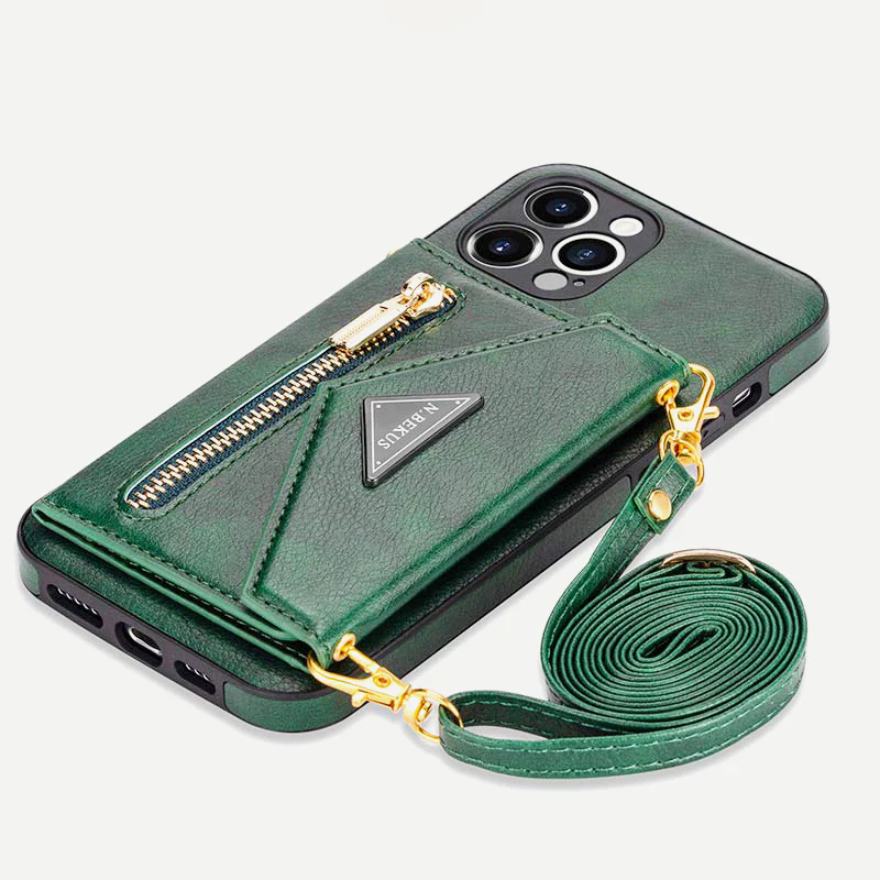 iPhone Wallet Case PU Protective Phone Bag Kickstand Cover Zipper Purse