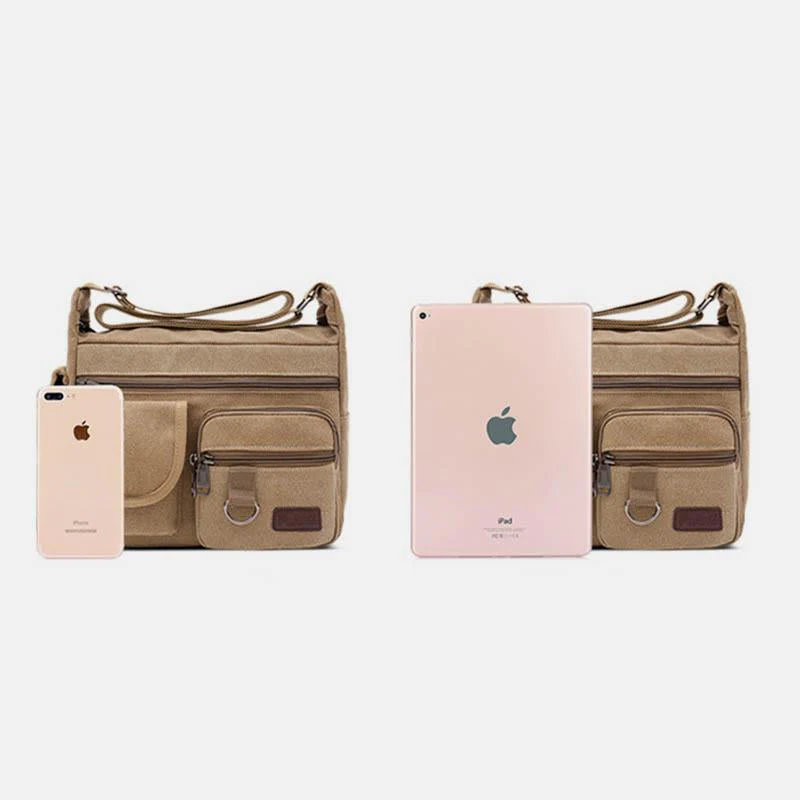 Canvas Multi-Pocket Retro Large Crossbody Bag