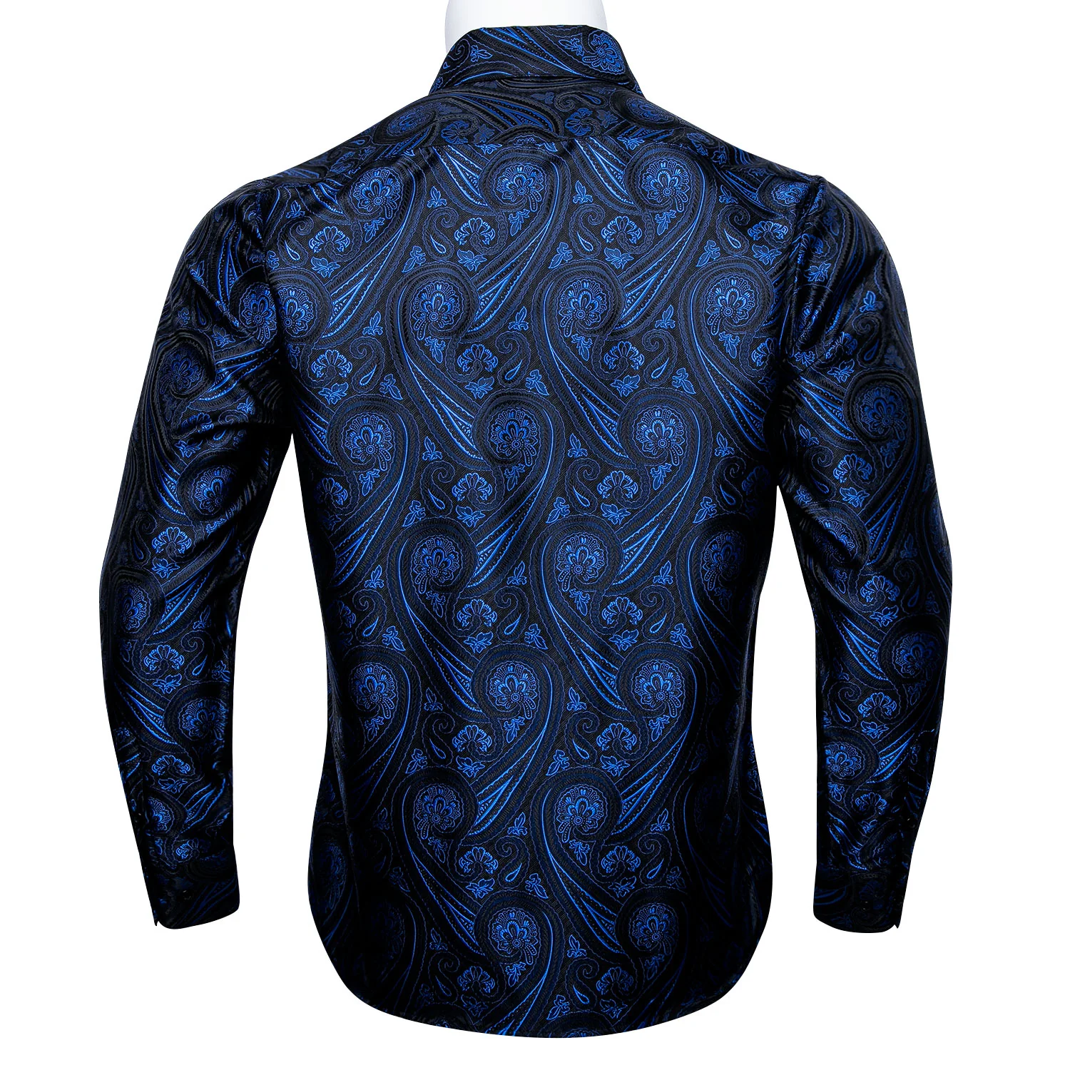 New Dark Blue Paisley Silk Men's Long Sleeve Shirt
