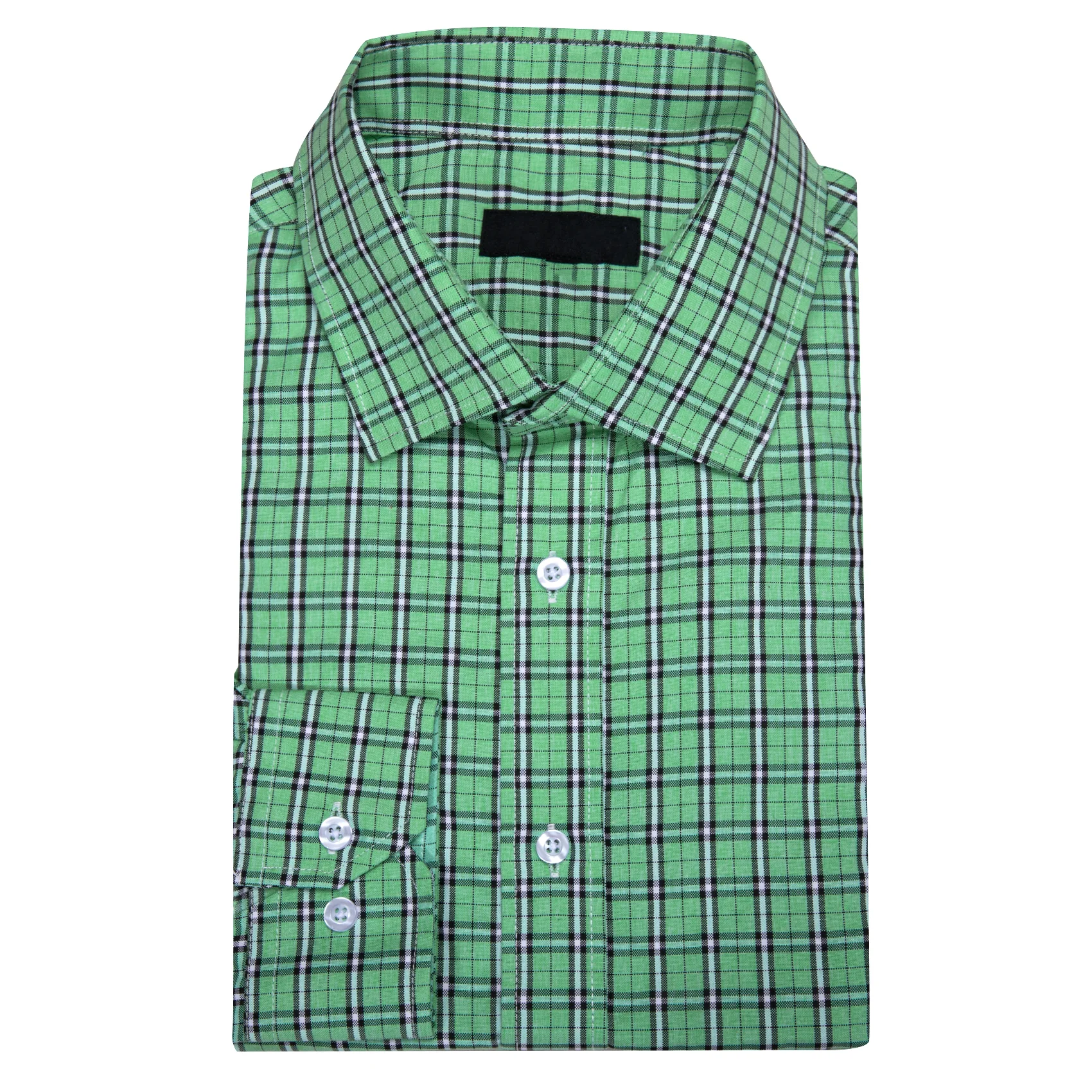 Green Black Plaid Men's Long Sleeve Work Shirt