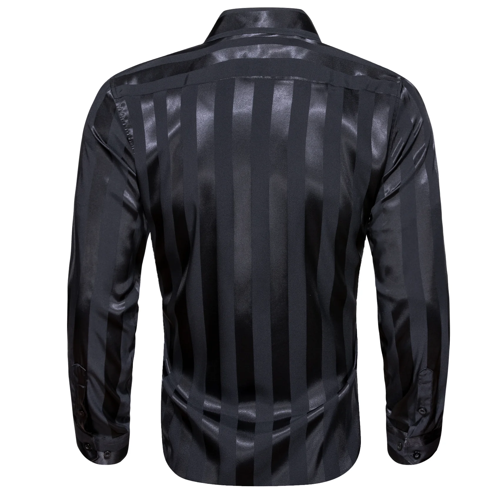 Black Striped Shiny Satin Men's Long Sleeve Shirt
