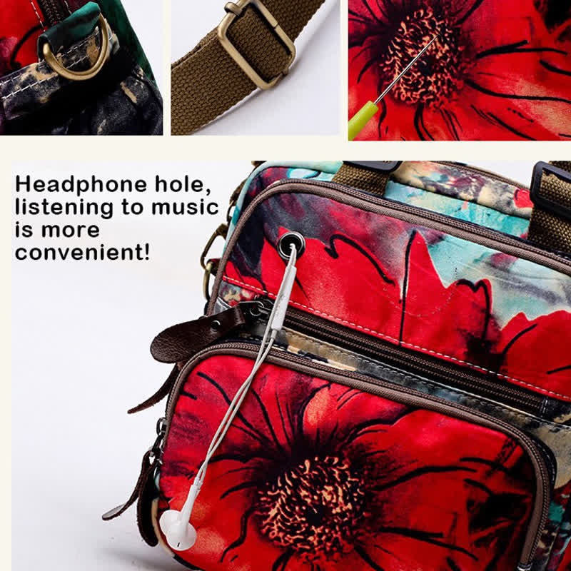 Multifunctional Waterproof Flower Printing Backpack Floral Diaper Bag Crossbody Bag