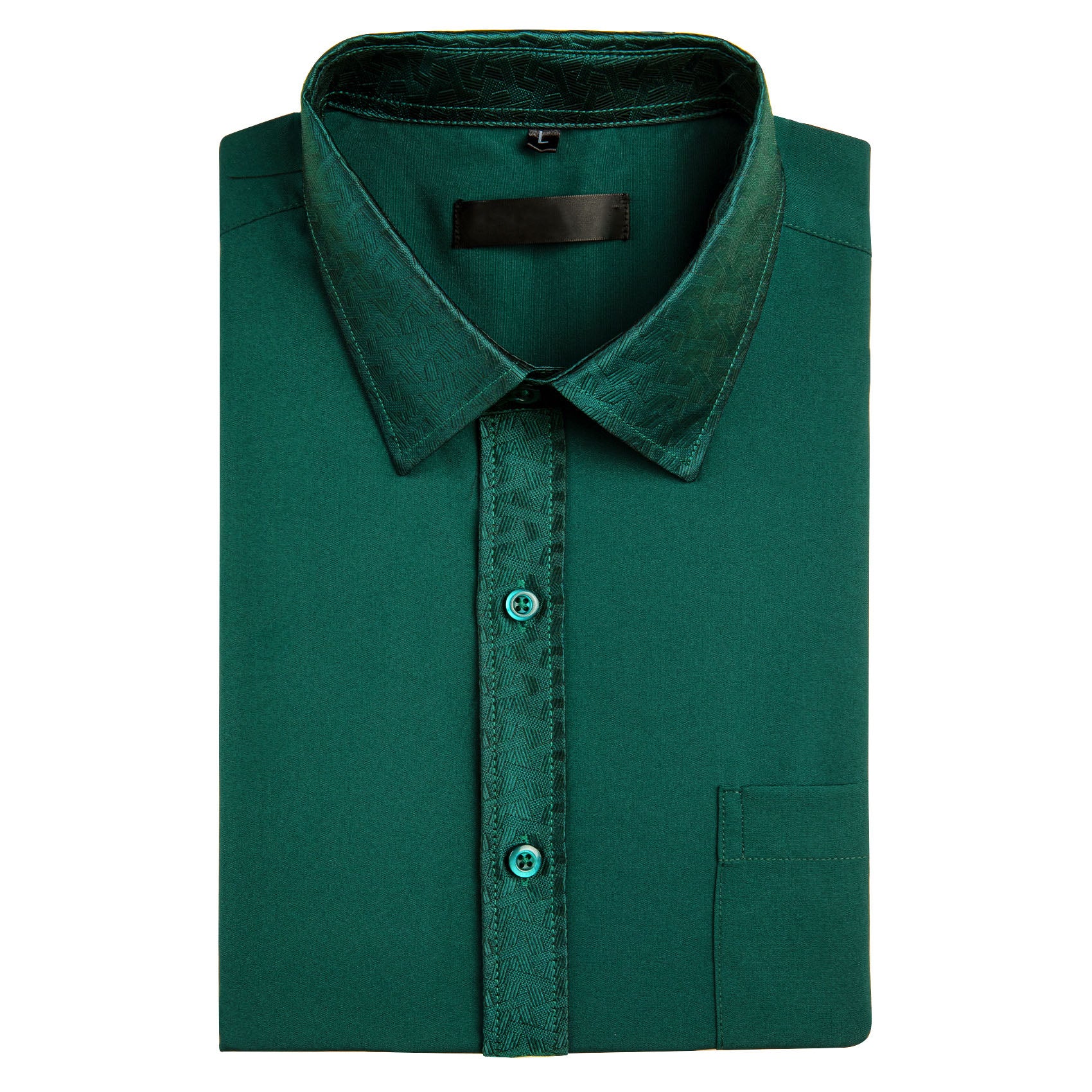 Splicing Style Dark Green with Green Geometric Edge Men's Long Sleeve Shirt