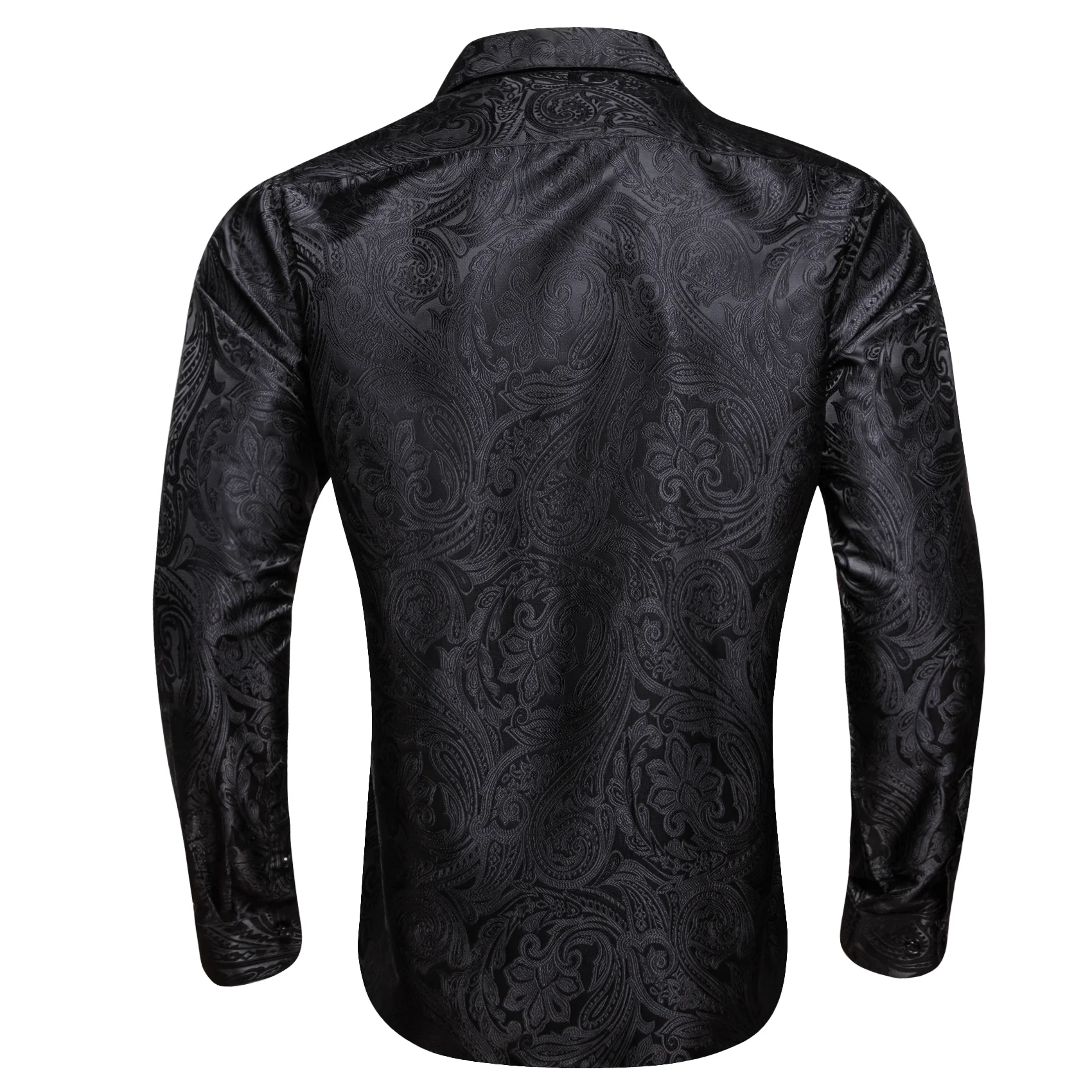 Classic Black Paisley Silk Men's Long Sleeve Shirt