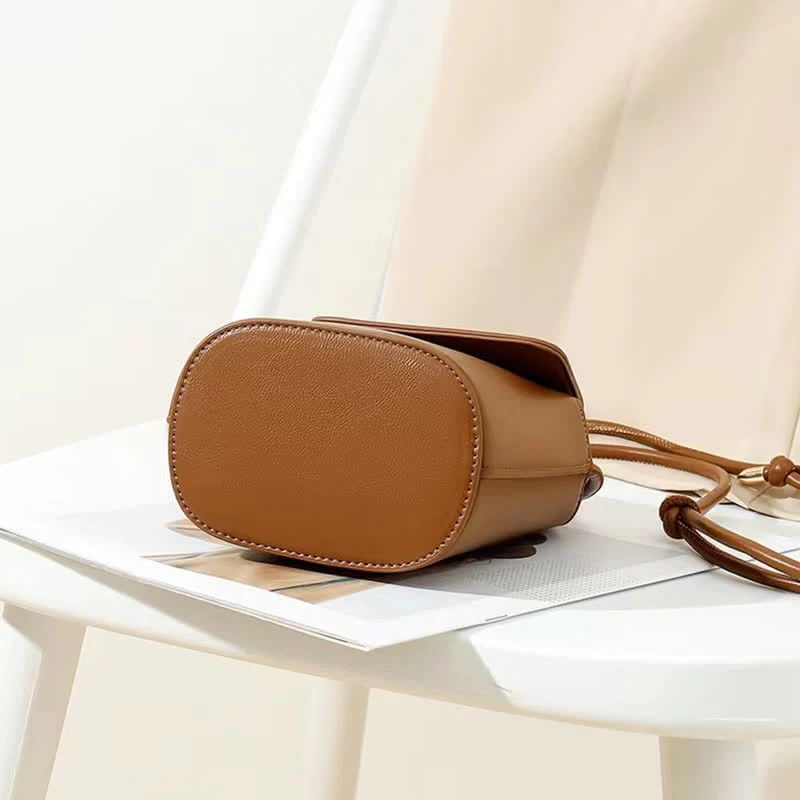 Women Mini Retro Bucket Bag PU Leather Phone Bag Crossbody Bag