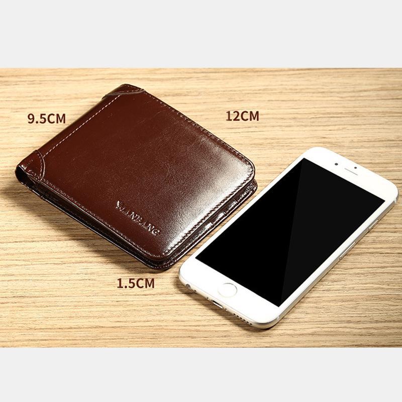Large Capacity Trifold Genuine Leather Wallet