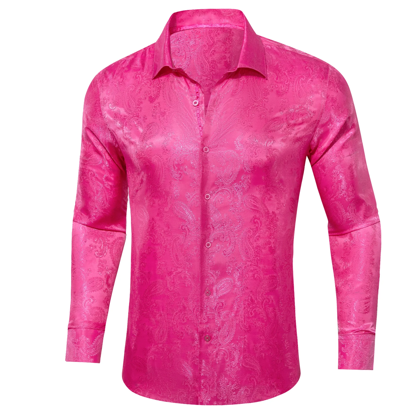 Rose Pink Paisley Men's Long Sleeve Casual Shirt