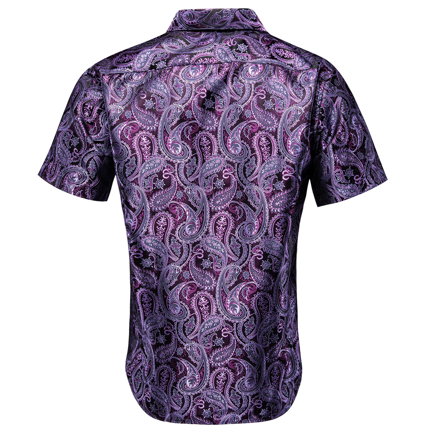New Purple Paisley Silk Men's Short Sleeve Shirt