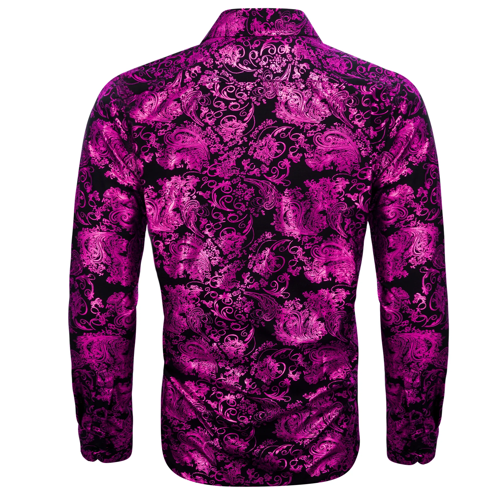 Purple Black Floral Paisley Silk Men's Long Sleeve Shirt