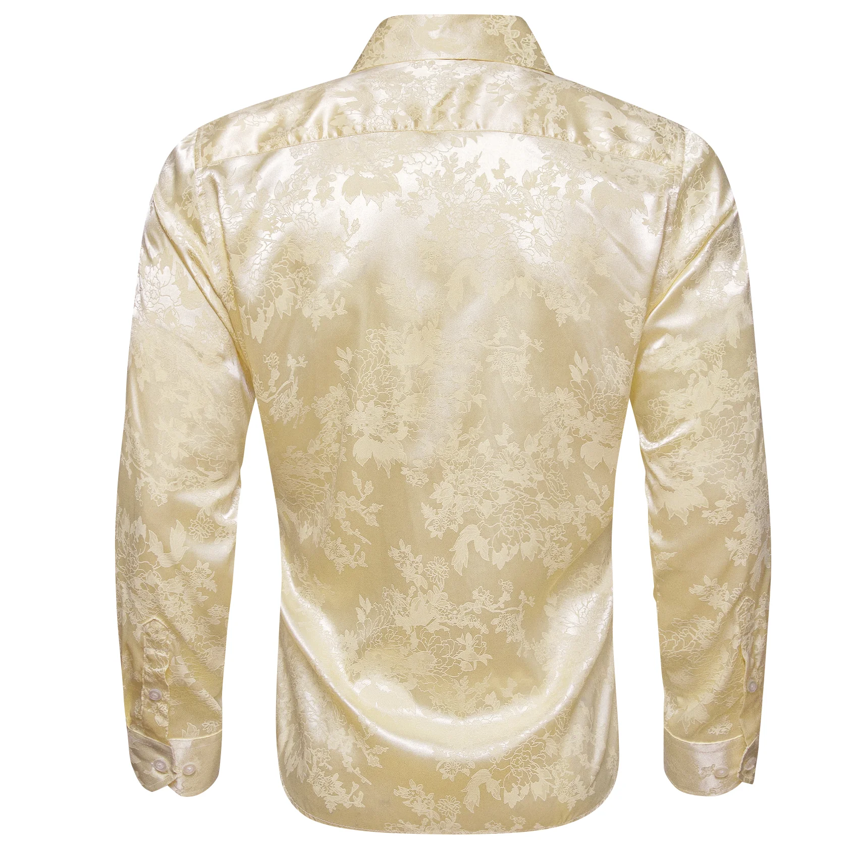 Light Yellow Floral Silk Men's Long Sleeve Shirt