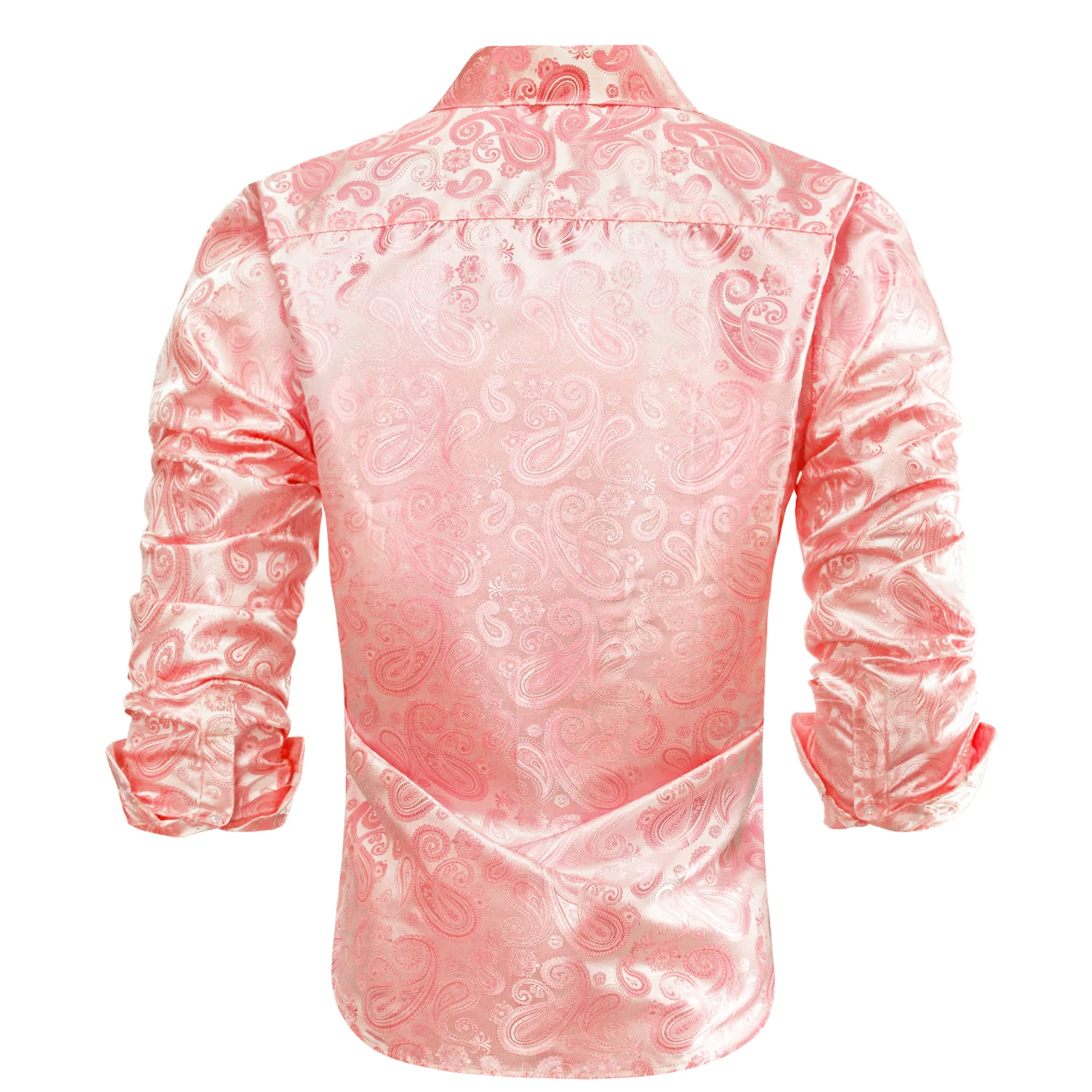 Flesh Pink Paisley Silk Men's Long Sleeve Shirt
