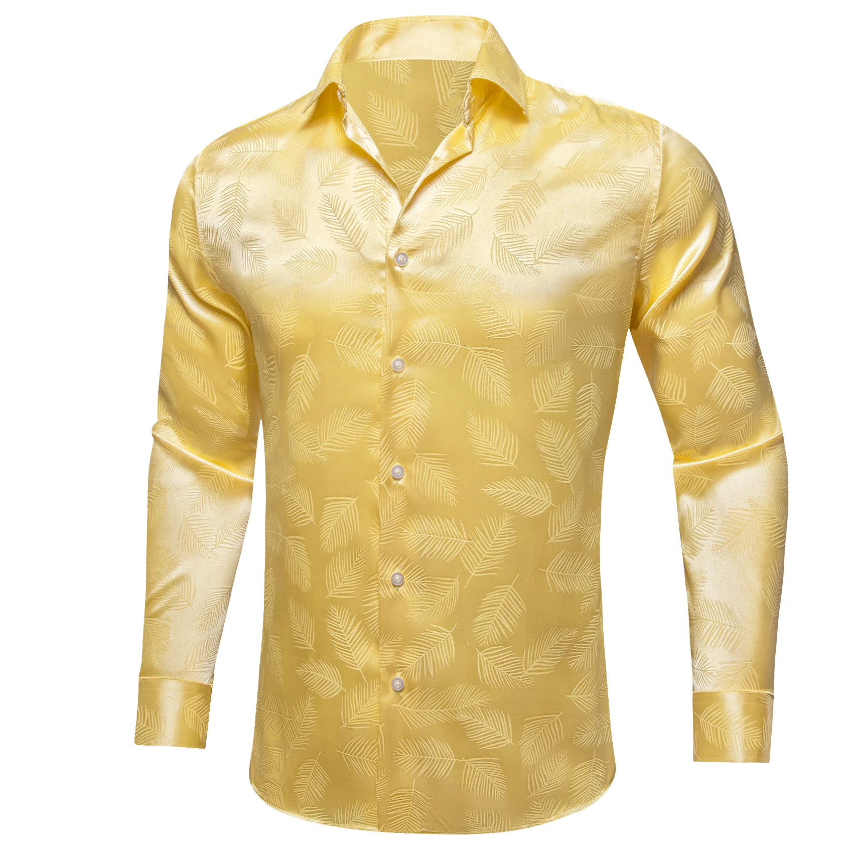 Yellow Floral Leaf Men's Long Sleeve Shirt