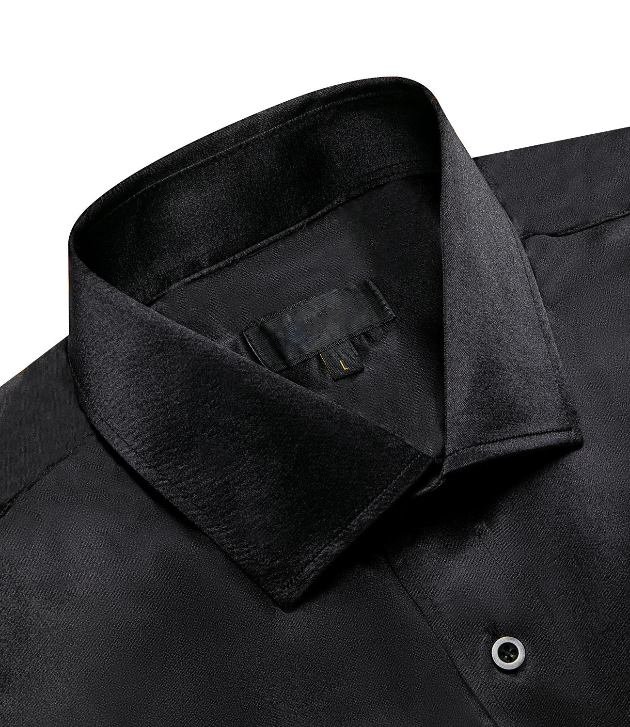 Black Solid Satin Silk Men's Long Sleeve Business Shirt