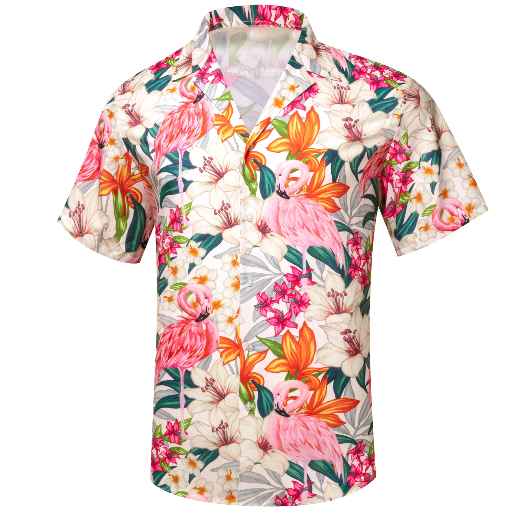 Pearl White Pink Floral Men's Short Sleeve Summer Shirt