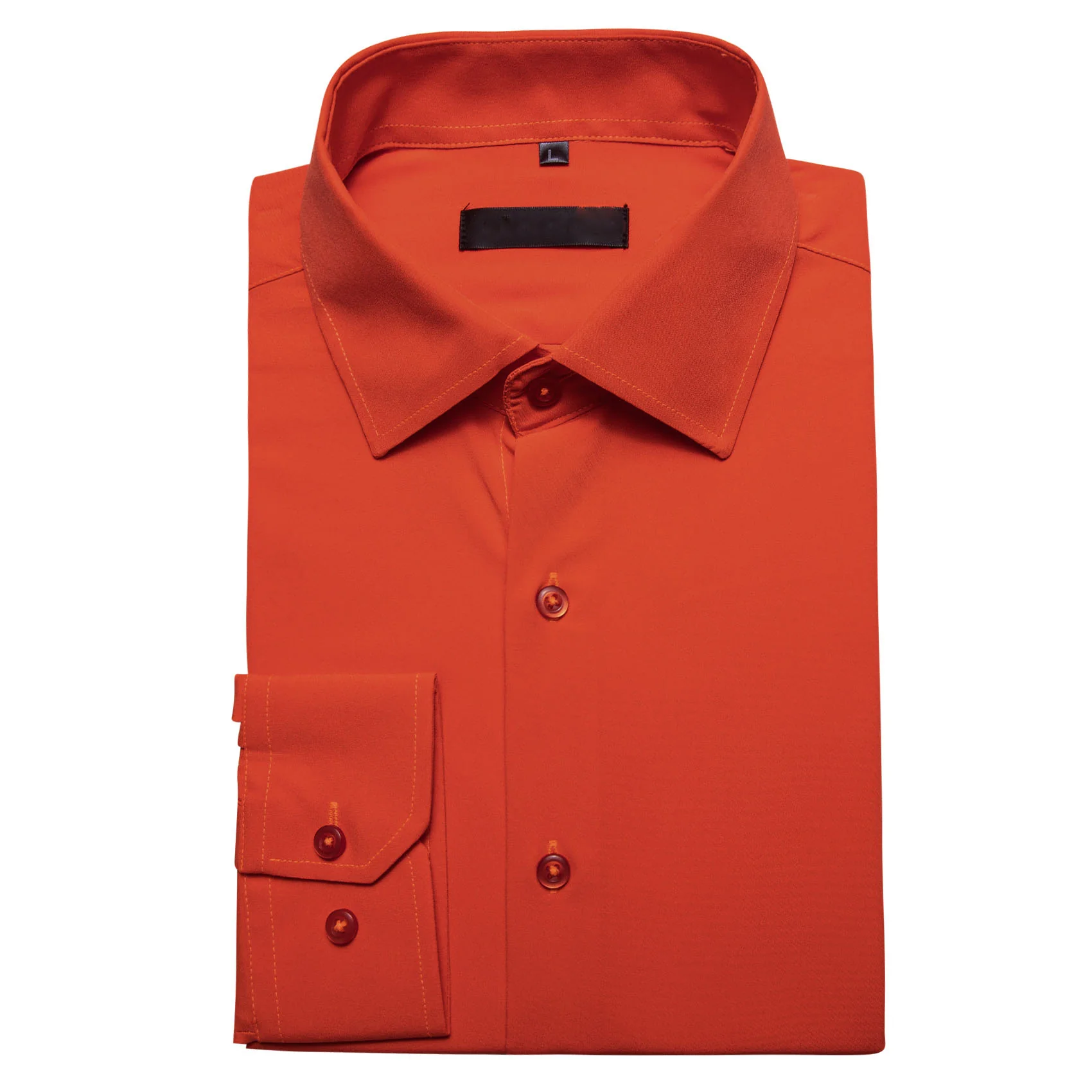Orange Red Solid Silk Men's Long Sleeve Shirt