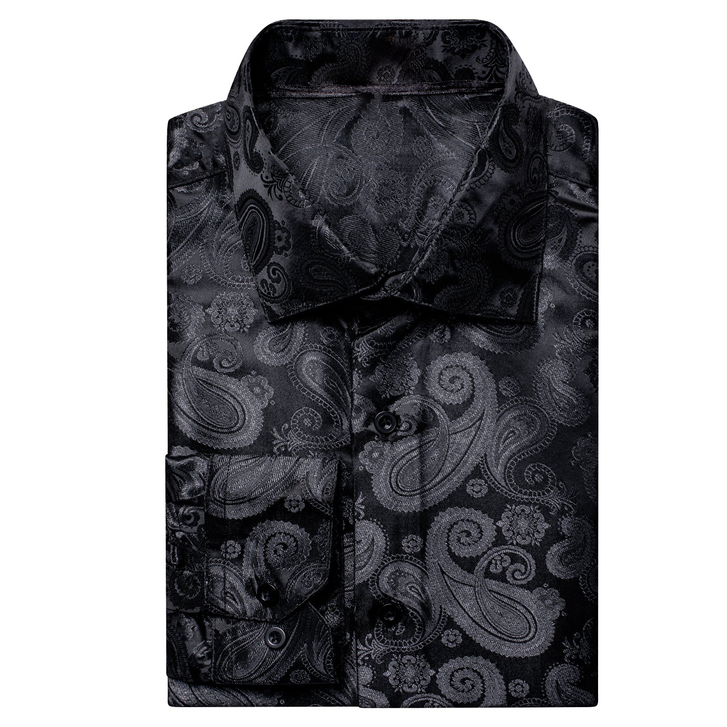Classic Black Paisley Silk Men's Long Sleeve Shirt