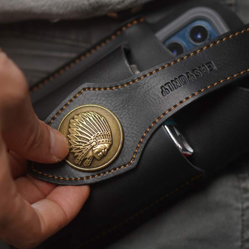 Retro Leather Phone Holster for Men Universal Case Waist Bag EDC