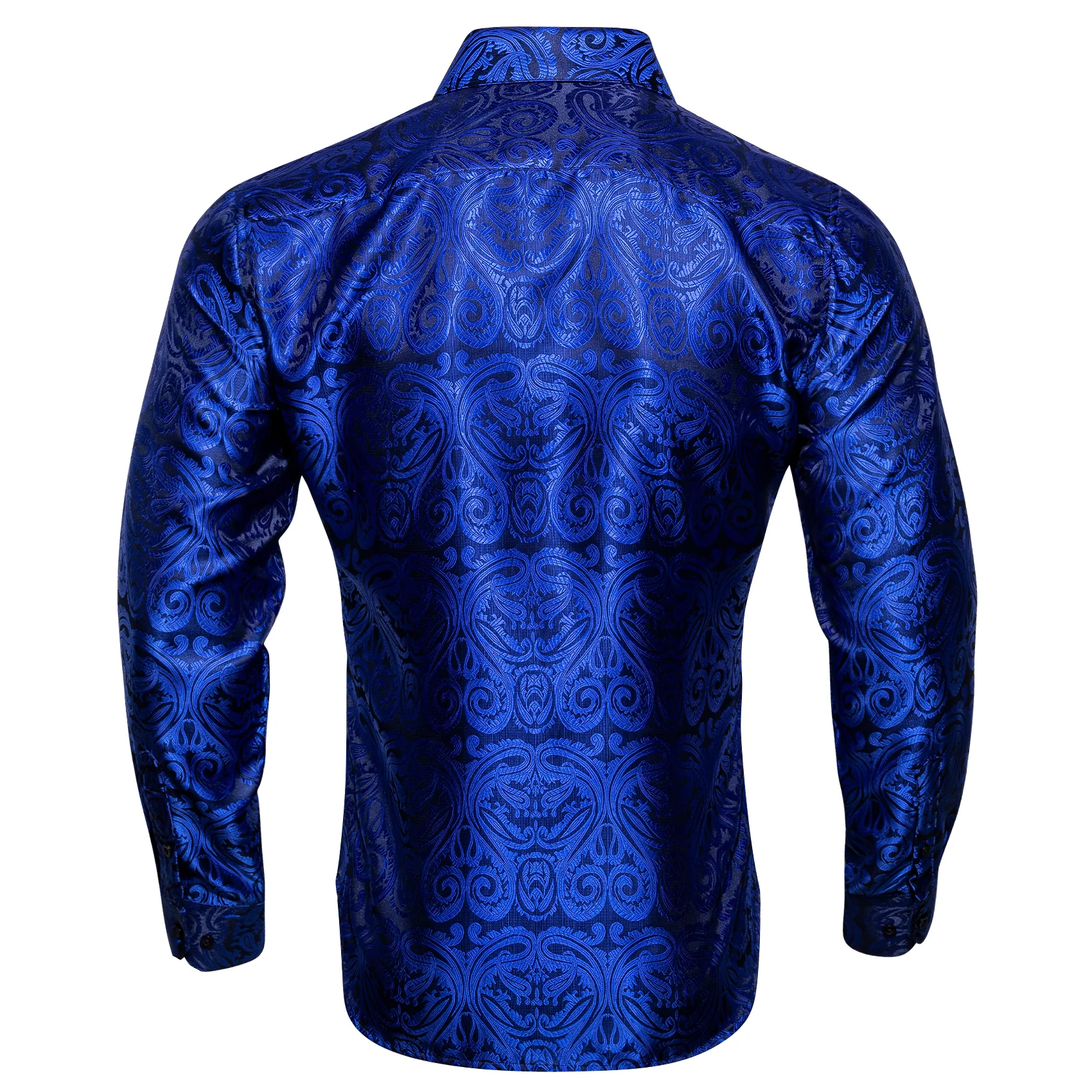 New Klein Blue Floral Silk Men's Long Sleeve Shirt