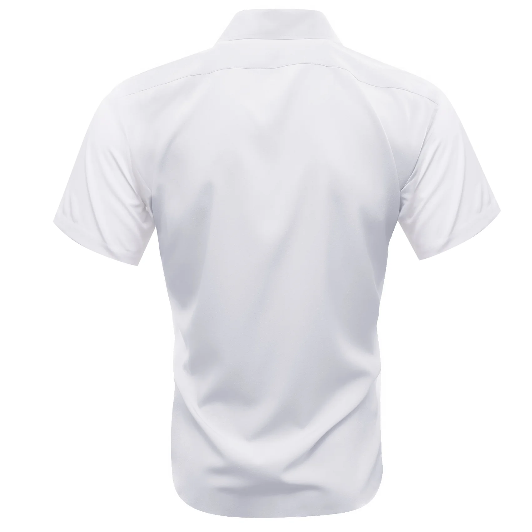White Solid Silk Men's Short Sleeve Shirt