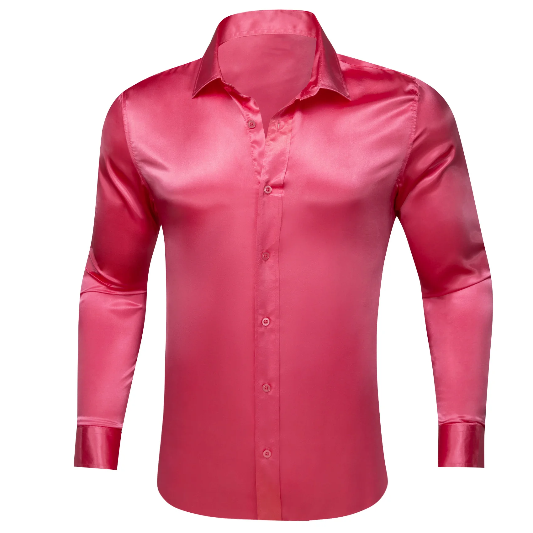PaleVioletRed Solid Silk Men's Long Sleeve Shirt