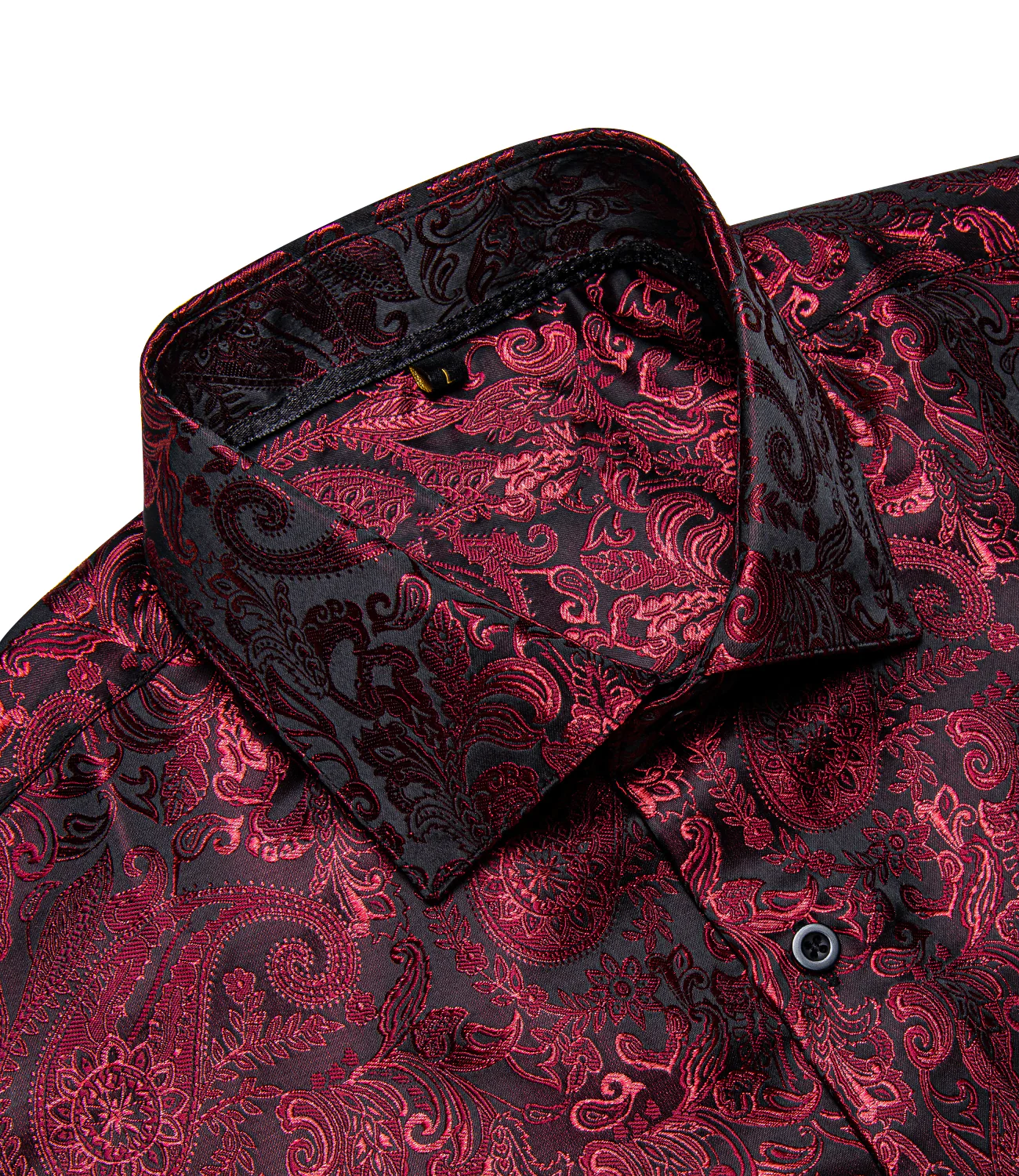 Dark Red Paisley Pattern Silk Men's Long Sleeve Shirt