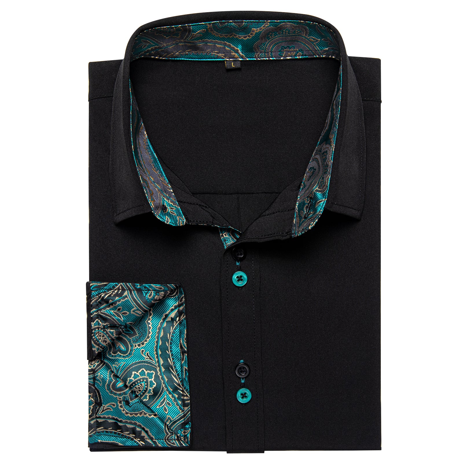 New Splicing Style Black with Blue Paisley Edge Men's Long Sleeve Shirt