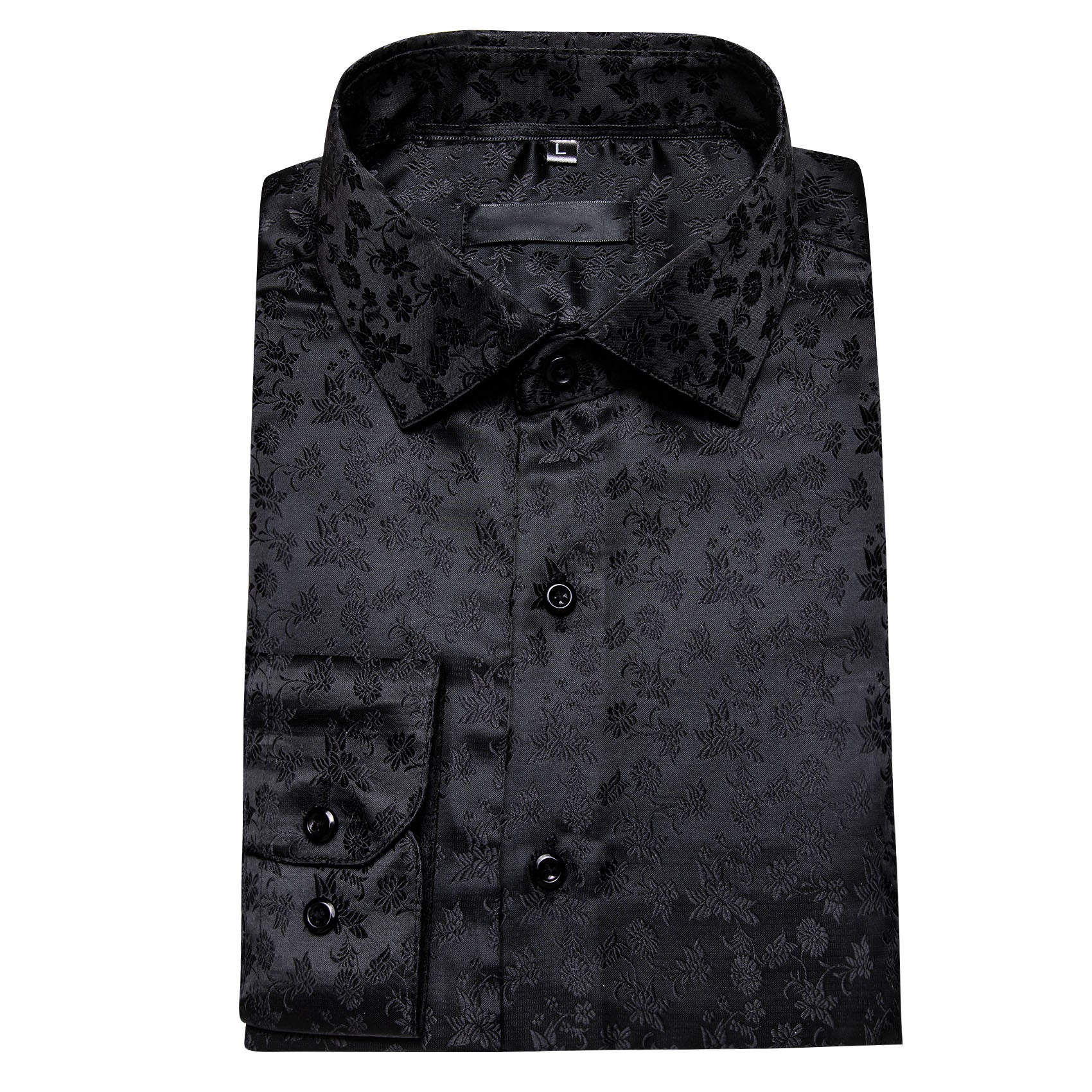 Black Floral Silk Men's Long Sleeve Shirt