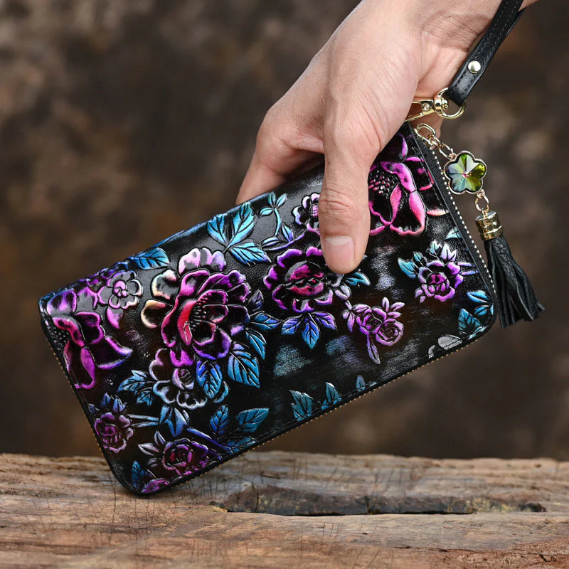 Wallet For Women Genuine Leather Retro Printing Large Capacity Purse