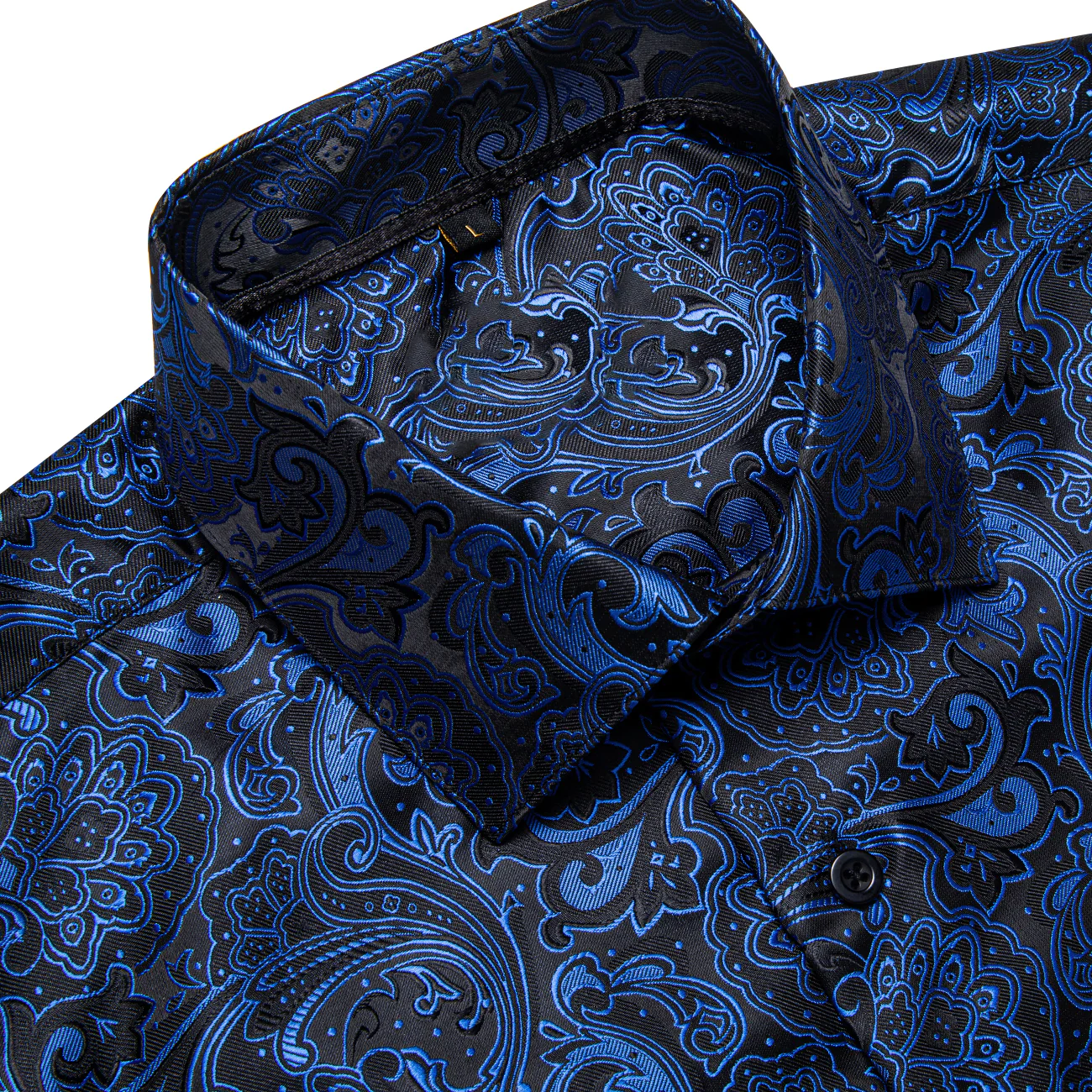 Black Blue Floral Silk Men's Long Sleeve Shirt