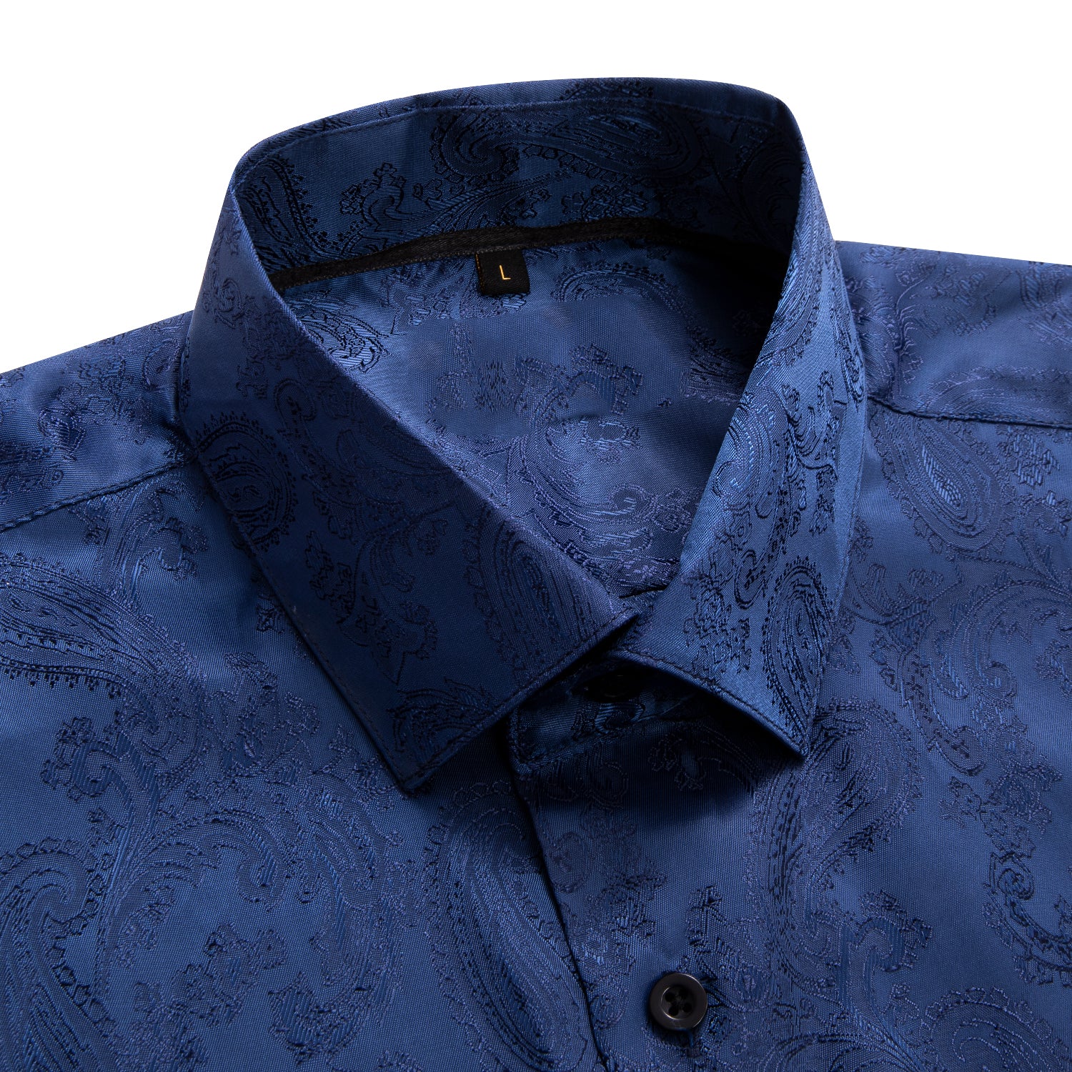 Pure Dark Blue Paisley Silk Men's Short Sleeve Shirt