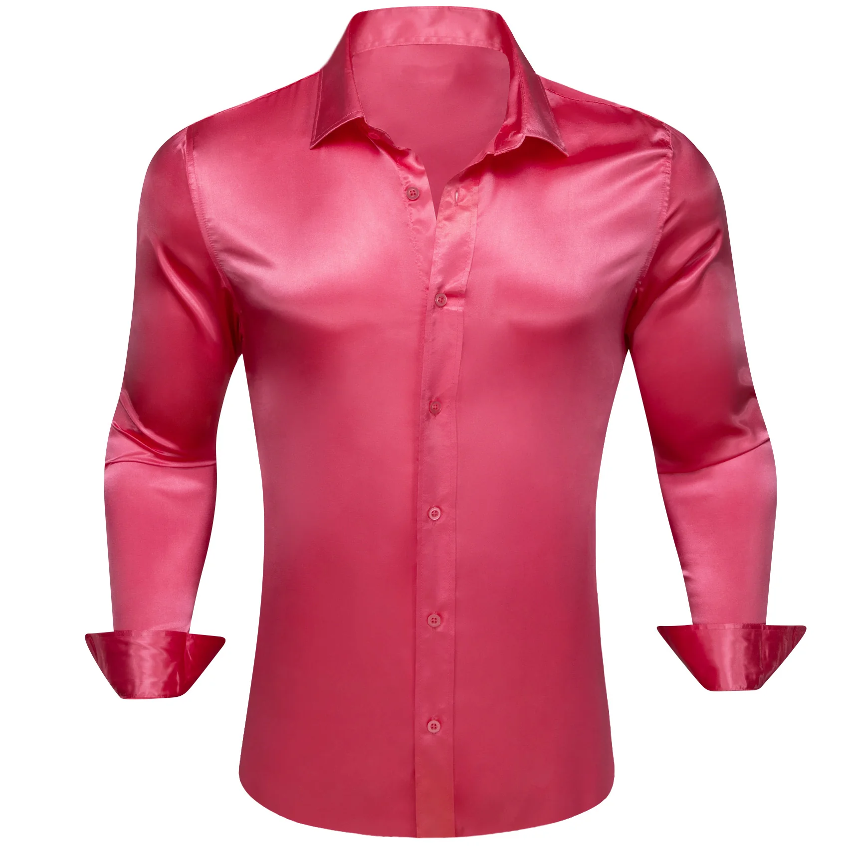 PaleVioletRed Solid Silk Men's Long Sleeve Shirt