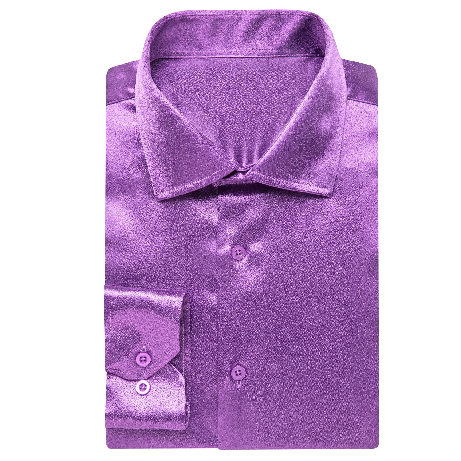 Dark Purple Solid Satin Men's Long Sleeve Shirt