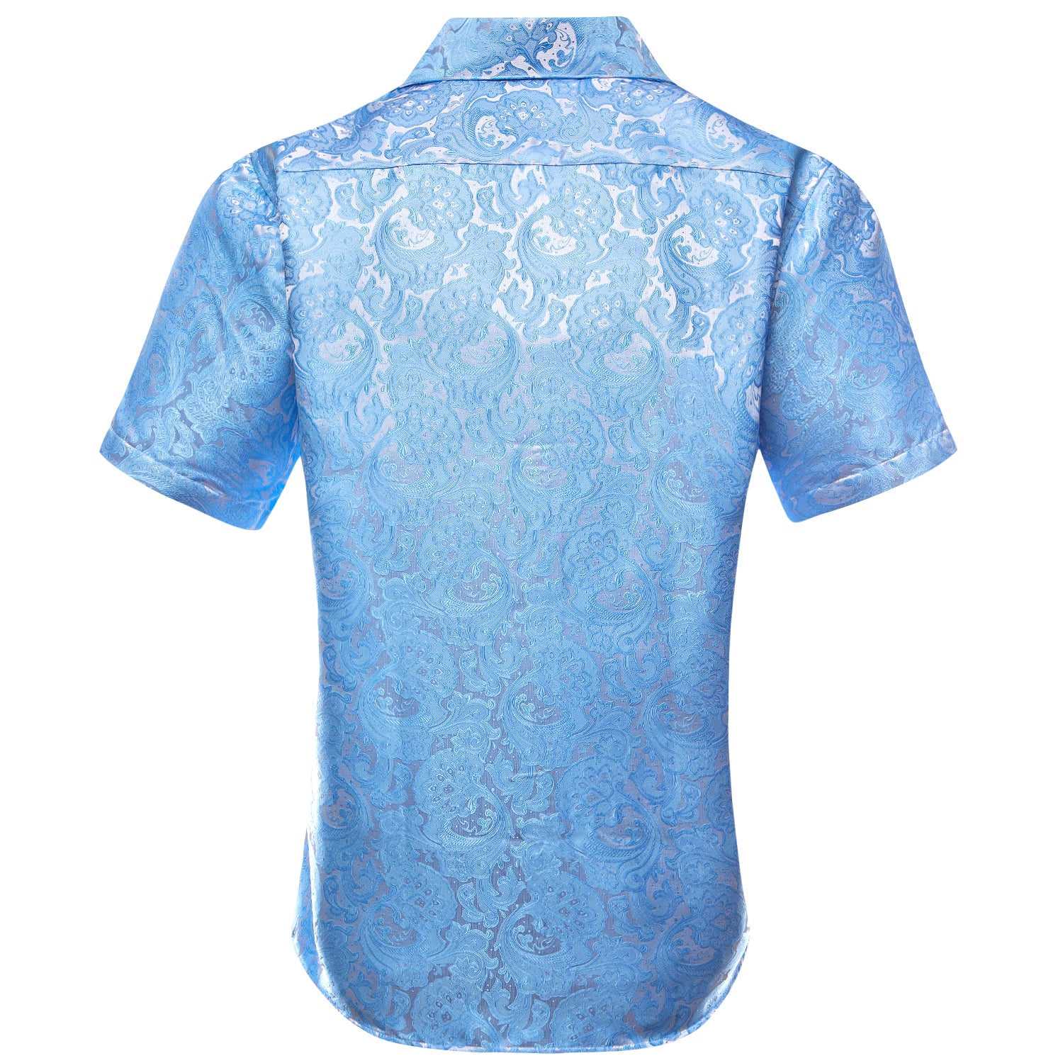 Sky Blue Paisley Flower Silk Men's Short Sleeve Shirt