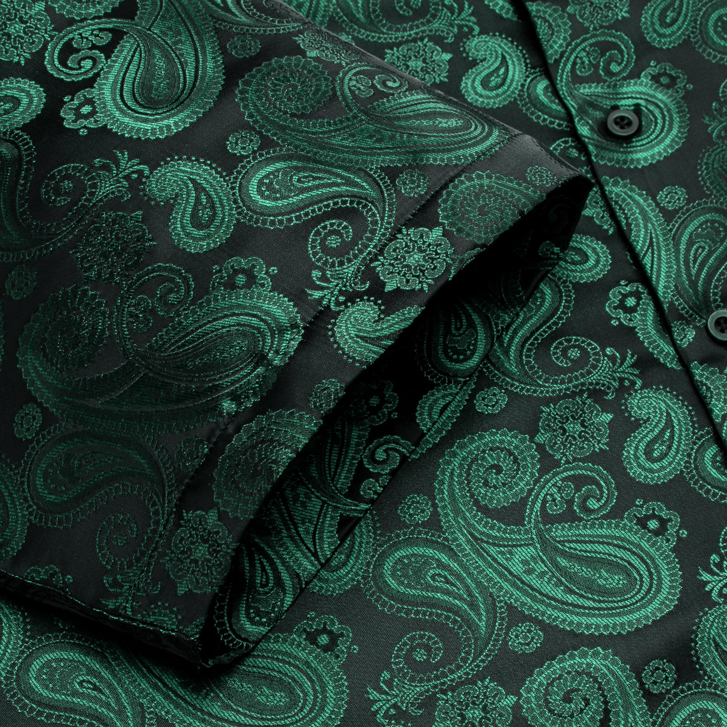 Emerald Green Black Paisley Silk Men's Short Sleeve Shirt