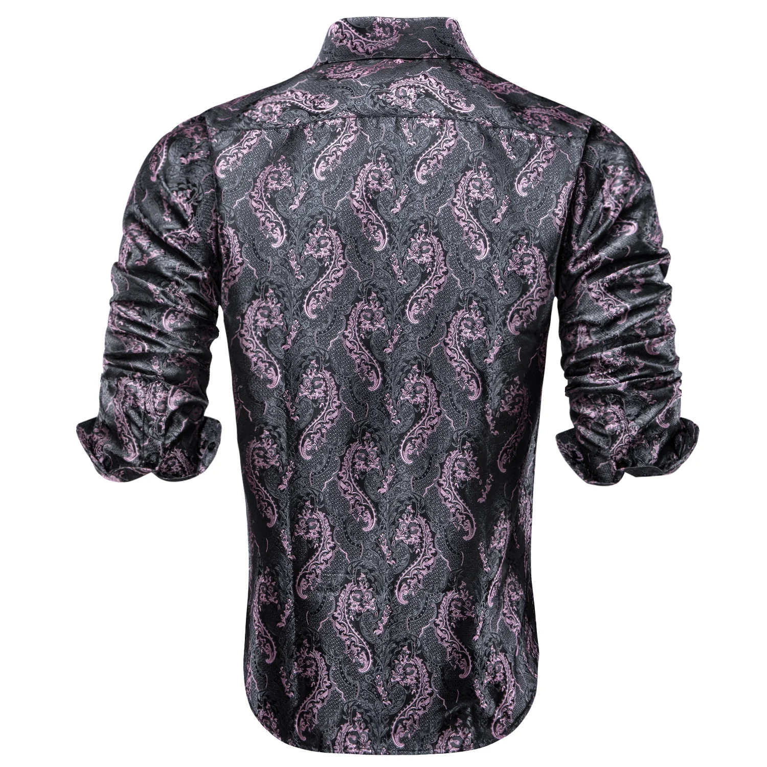 Grey Pink Paisley Pattern Silk Men's Long Sleeve Shirt