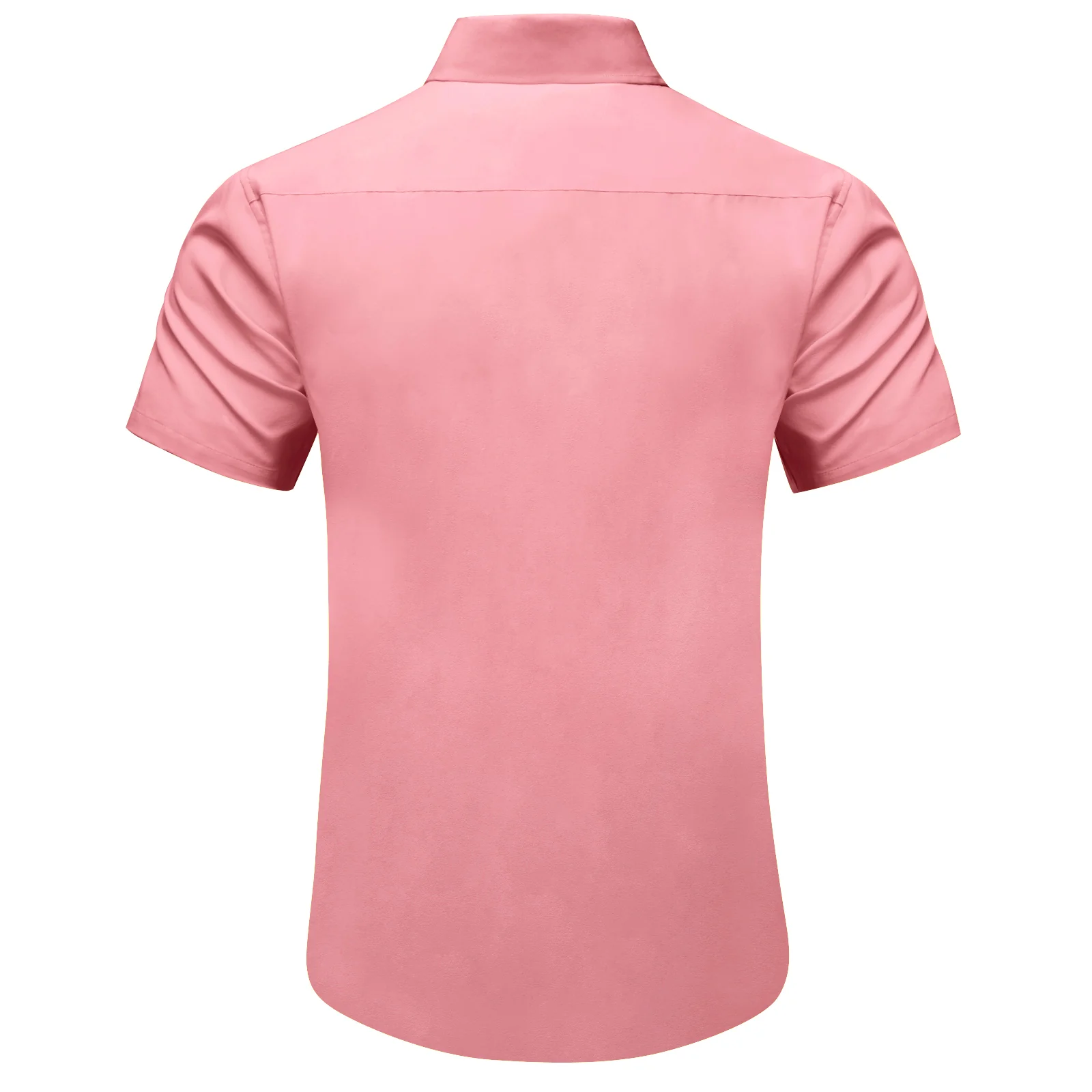 Pink Cotton Solid Silk Men's Short Sleeve Shirt