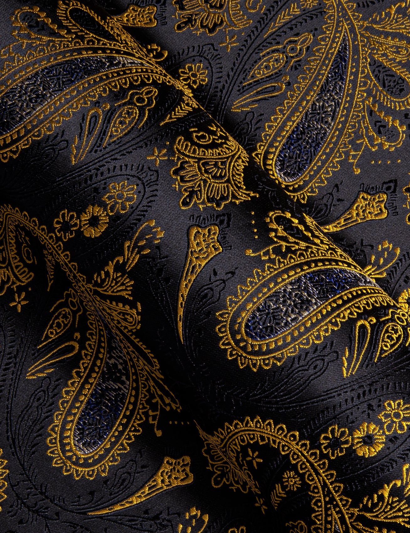 New Black Gold Paisley Silk Men's Long Sleeve Shirt