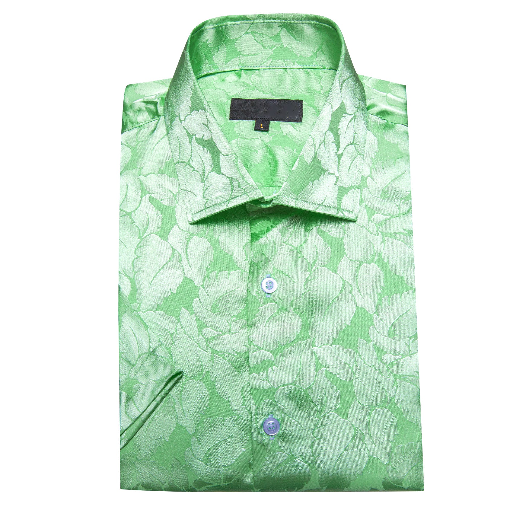 Light Green Floral Leaf Silk Men's Short Sleeve Shirt