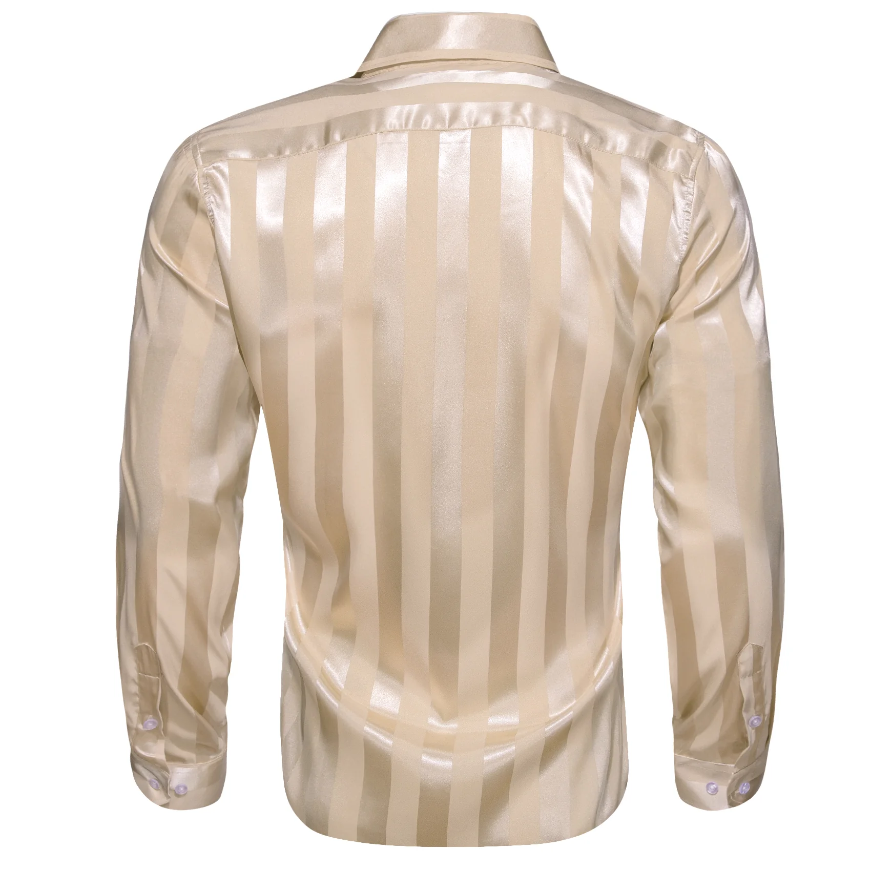 Beige Striped Shiny Satin Men's Long Sleeve Shirt