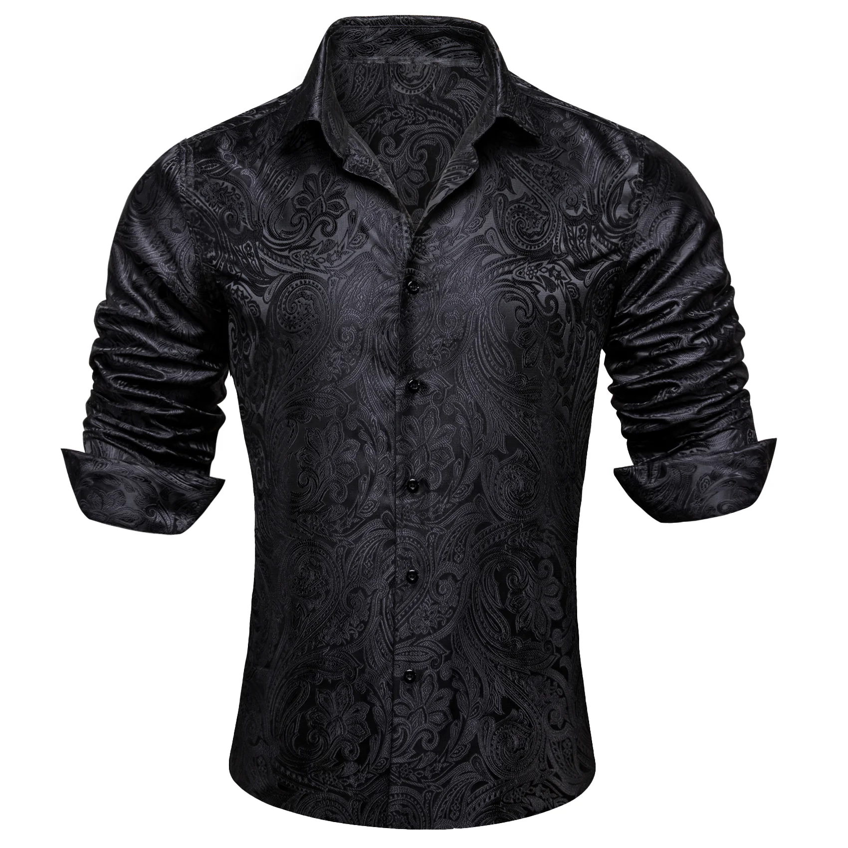 Classic Black Paisley Silk Men's Long Sleeve Shirt