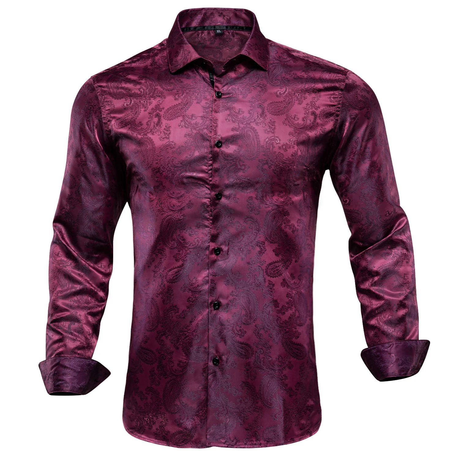 New Burgundy Red Paisley Silk Men's Long Sleeve Shirt