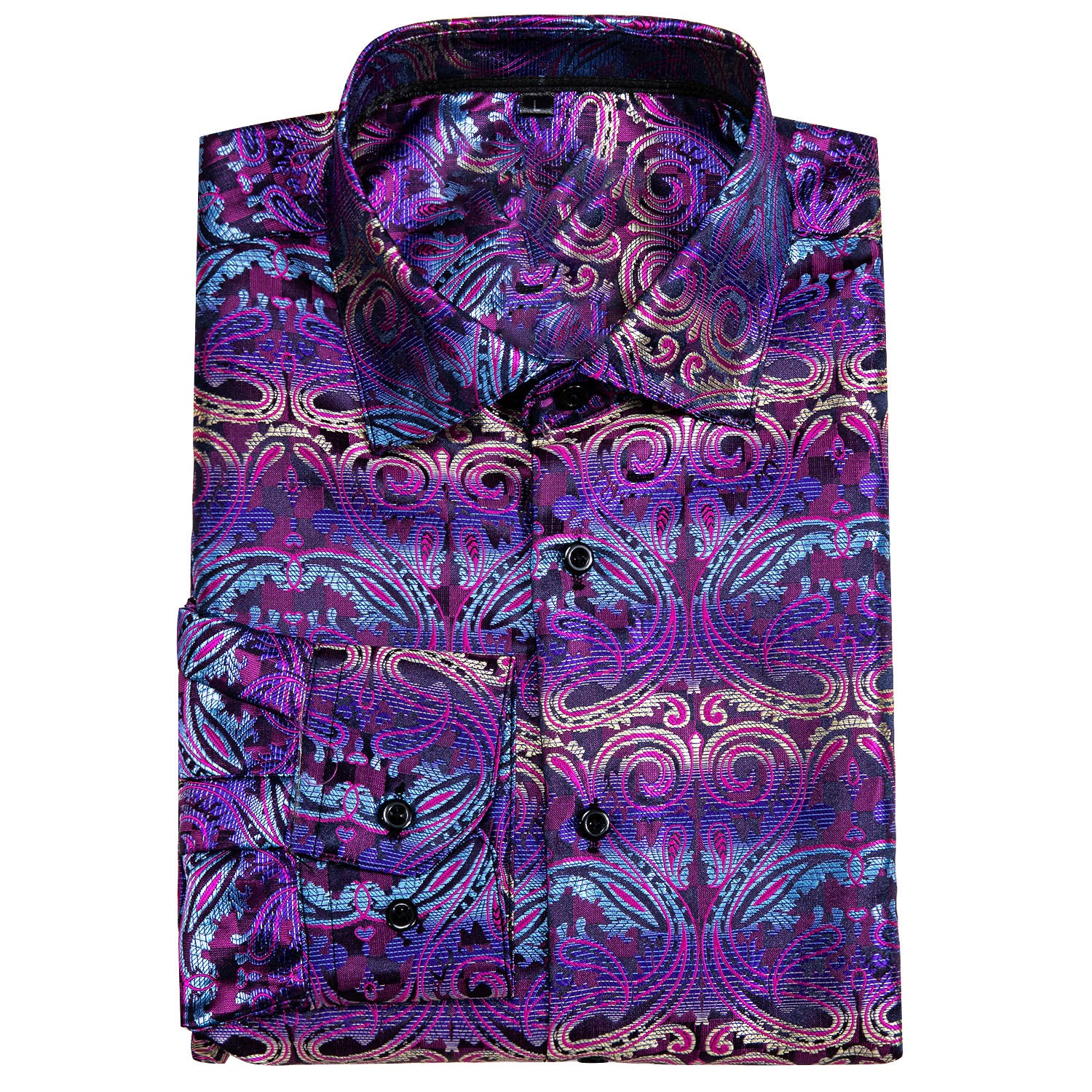 Gradient Blue-violet Paisley Silk Men's Long Sleeve Shirt