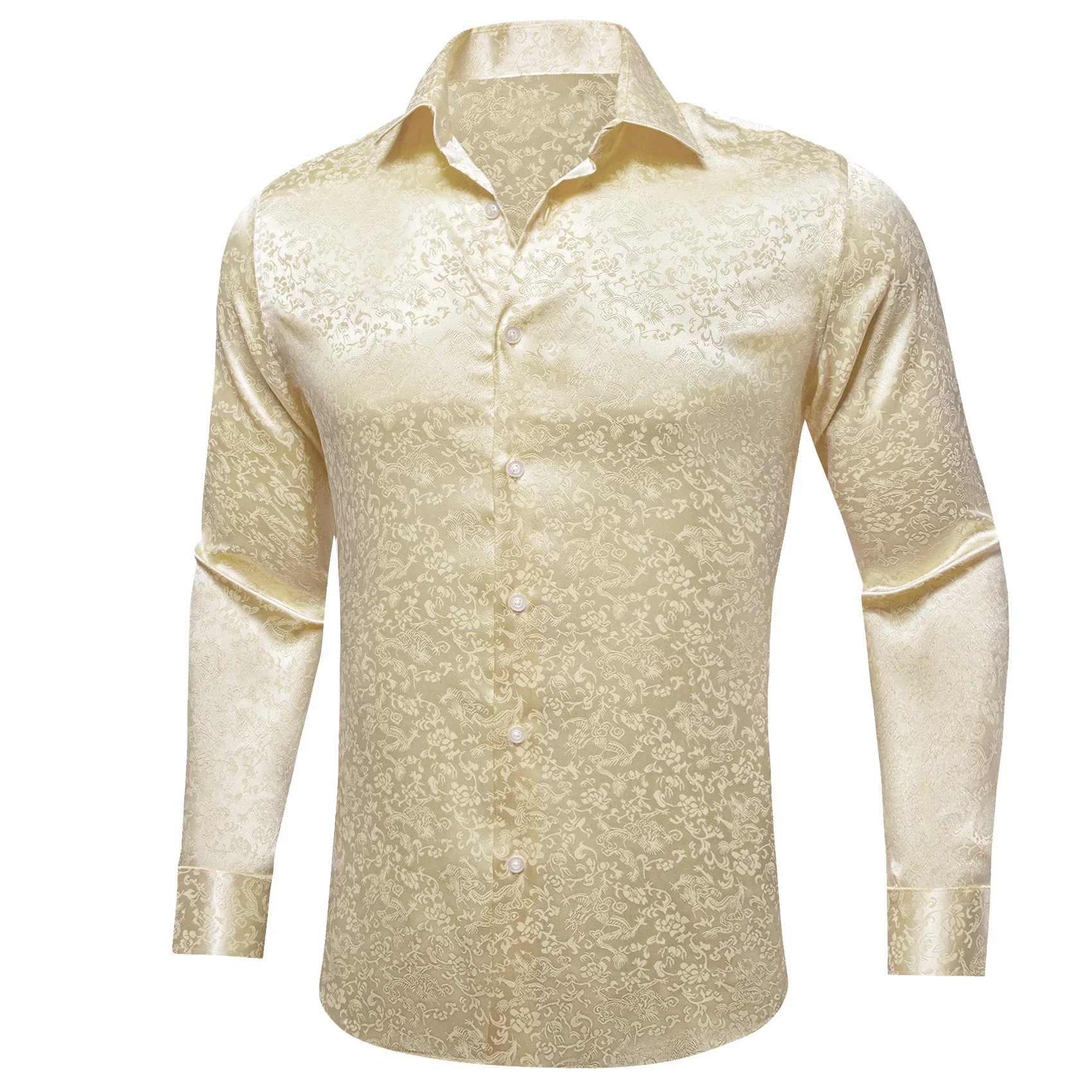 Beige Floral Men's Long Sleeve Shirt