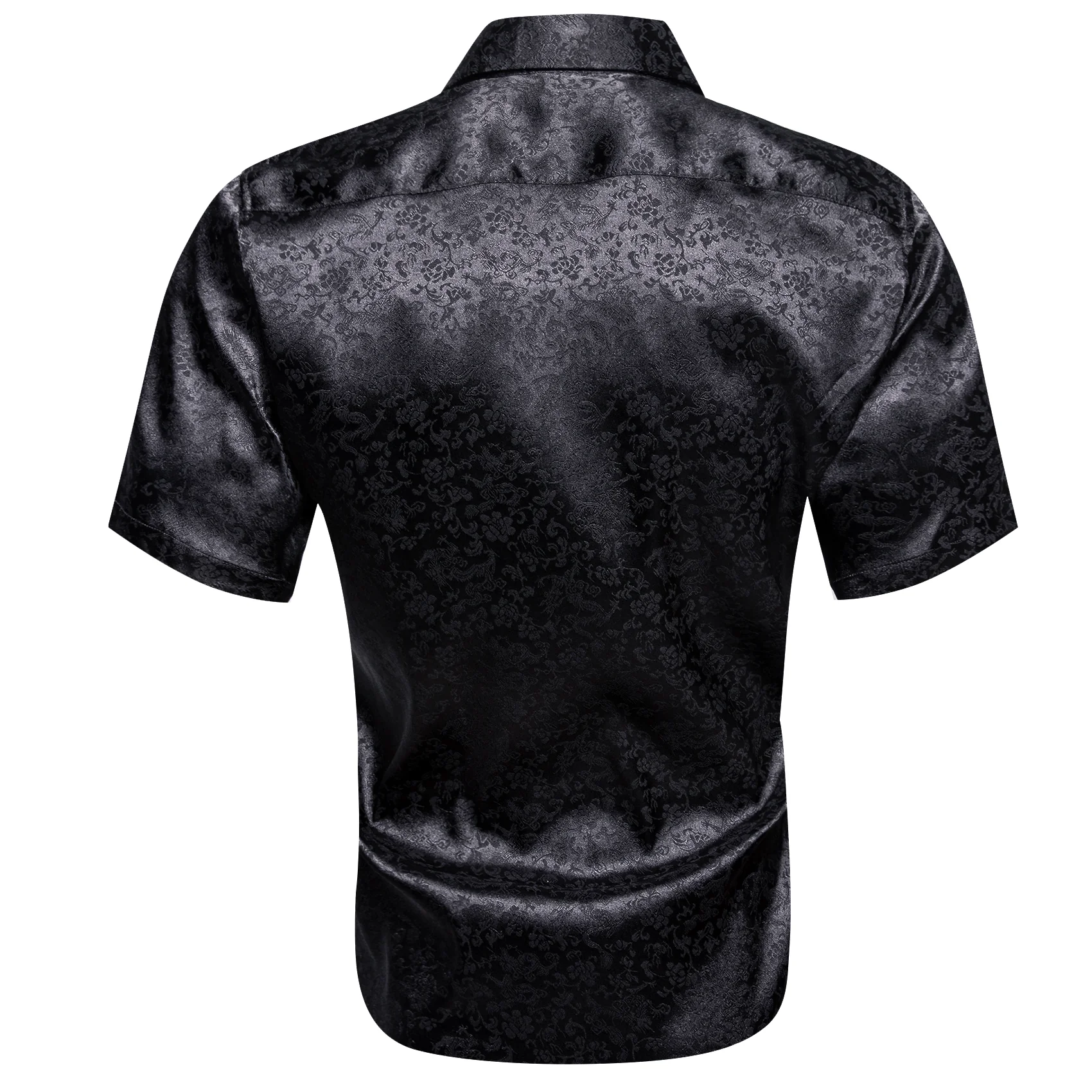 Black Floral Silk Men's Short Sleeve Shirt