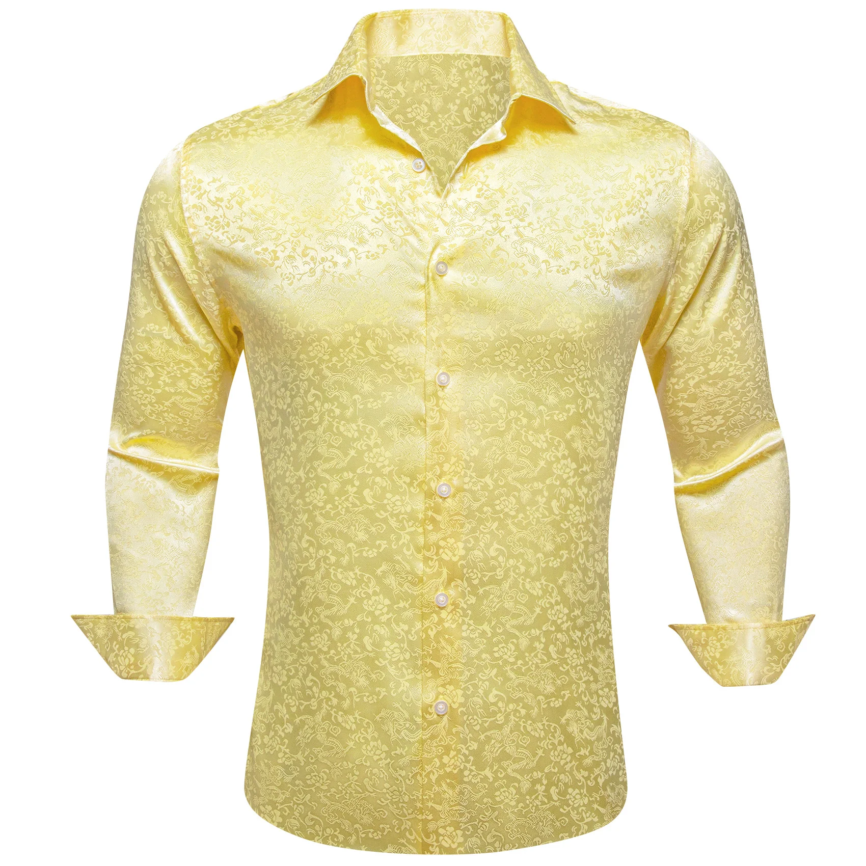 Pale Yellow Floral Men's Long Sleeve Shirt